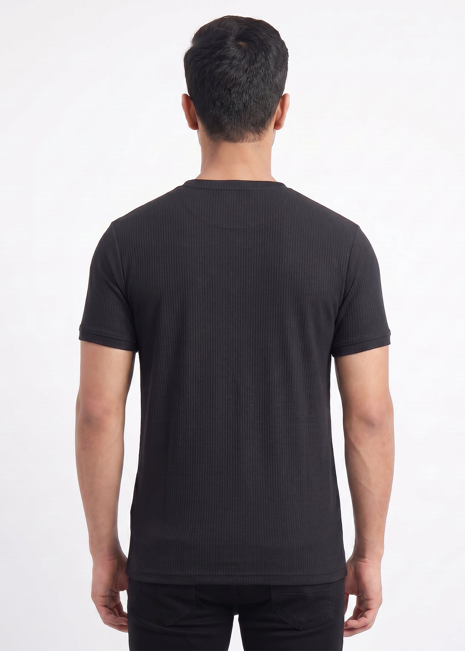 Buy Black-textured-solid-tshirt Online Shopping view 2