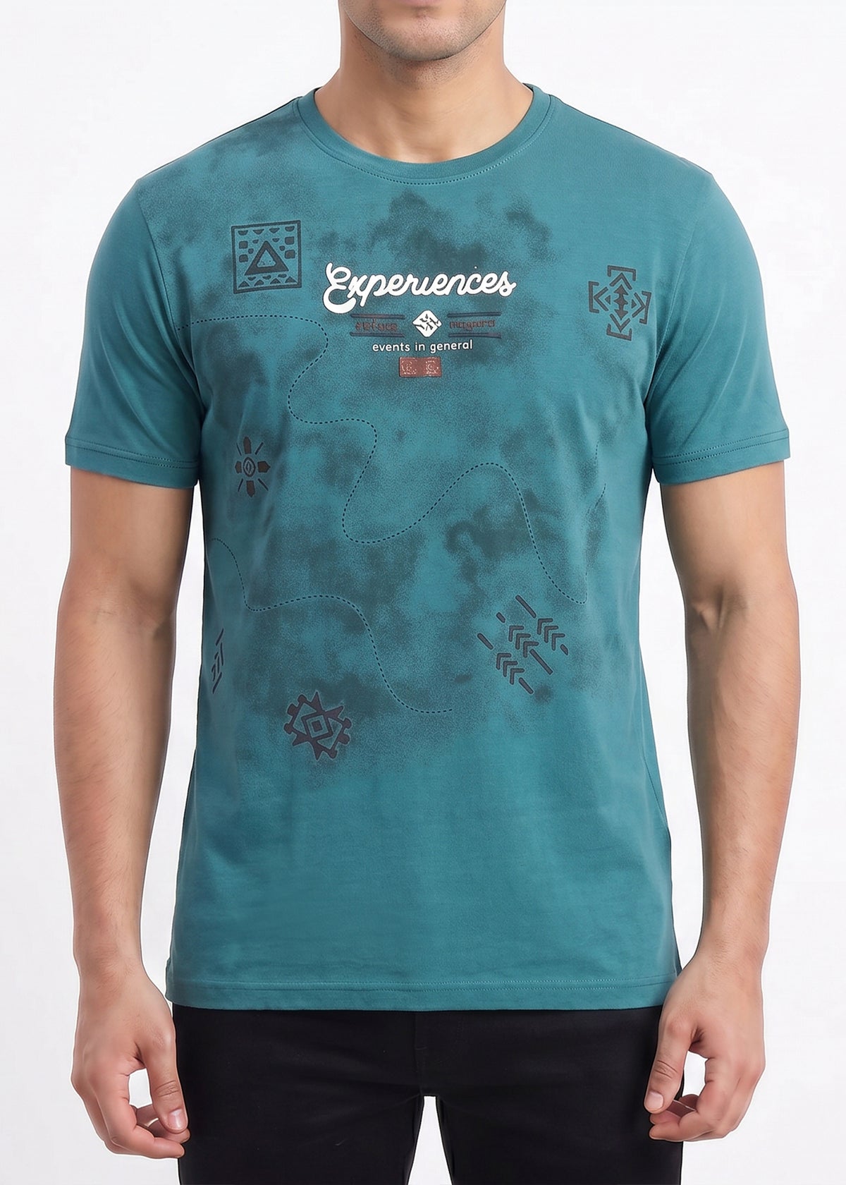 Buy Teal-graphic-print-cotton-tshirt Online Shopping view 3