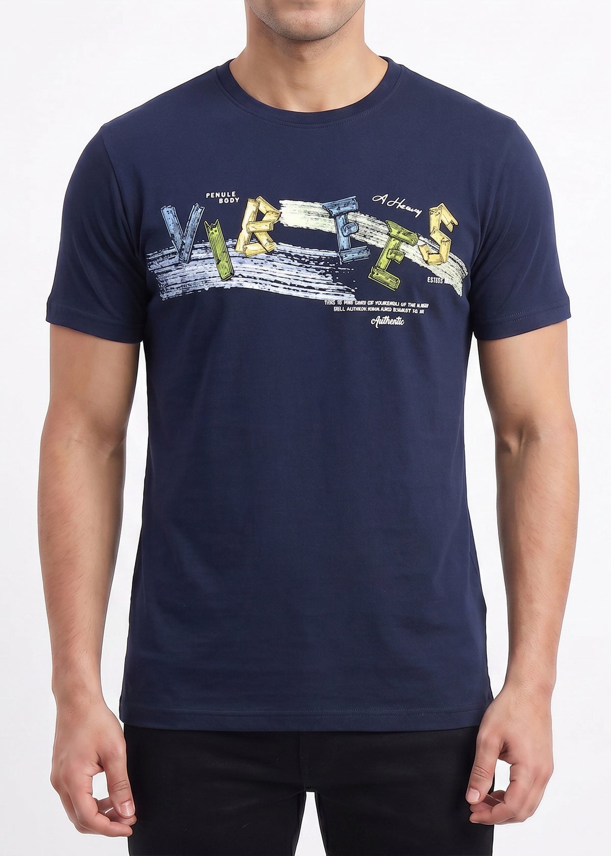 Buy Navy-vibes-graphic-tshirt Online Shopping view 3
