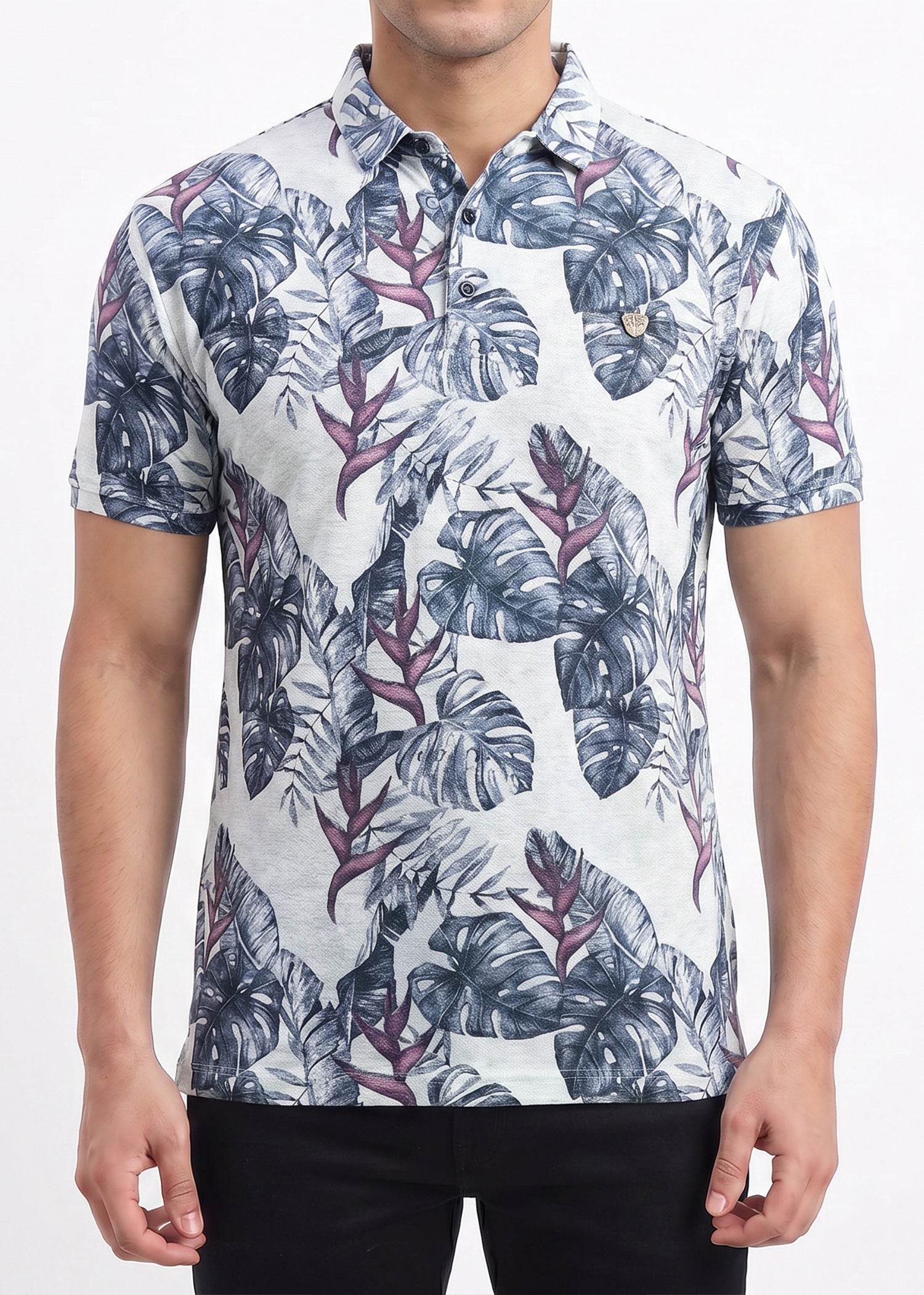 Buy Tropical Leaf Polo T-Shirt Online Shopping view 3