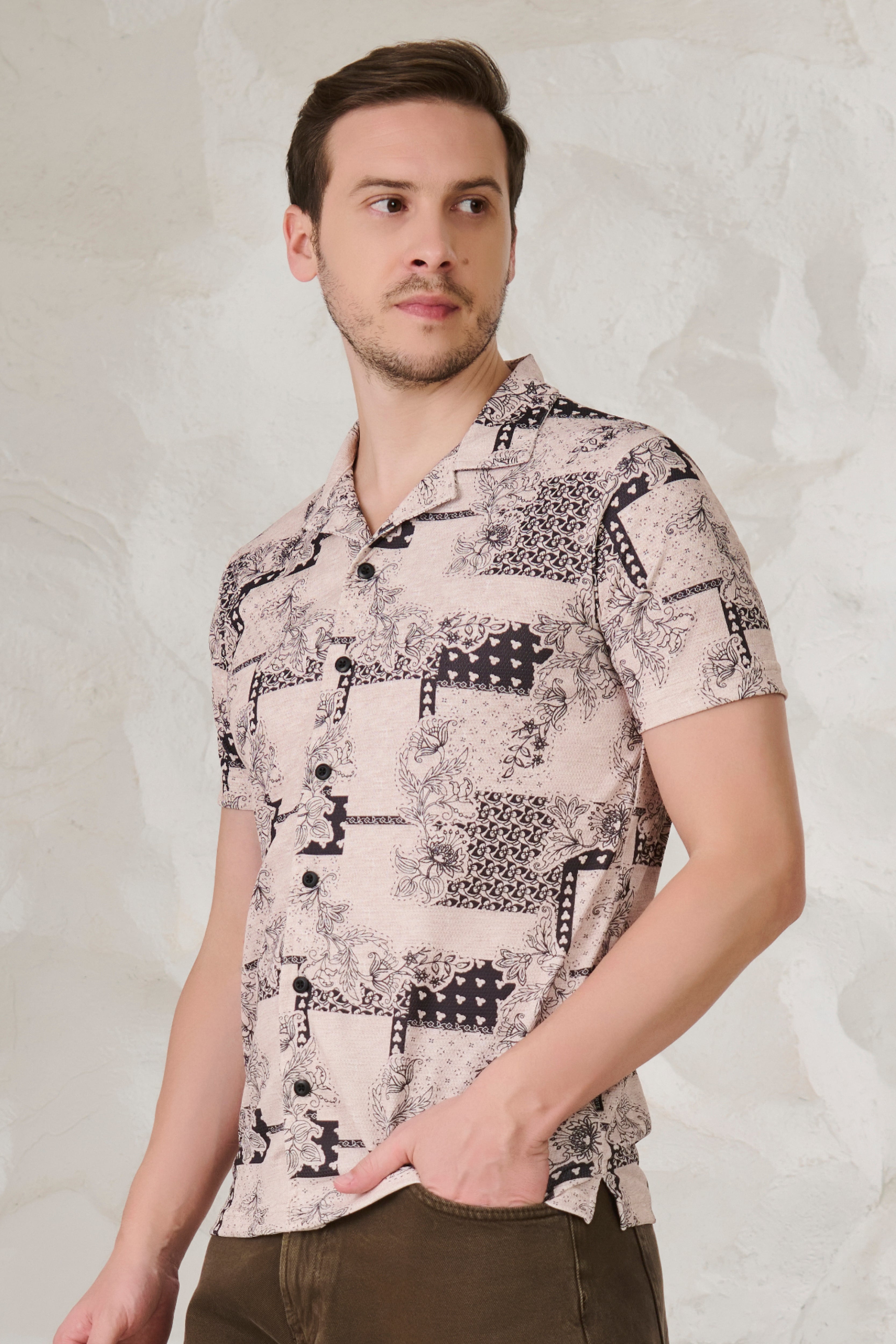 Buy Creeper Plant Cuban Shirt - Khakhi Online Shopping view 2