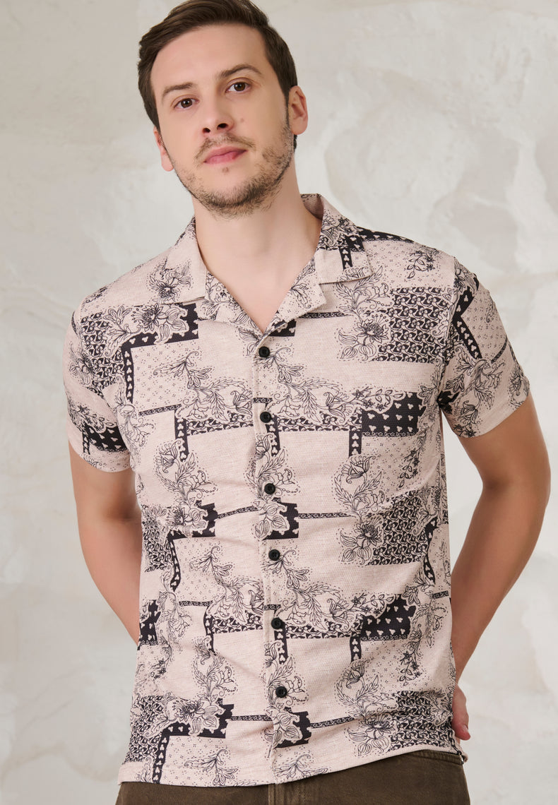 Creeper Plant Cuban Shirt - Khakhi