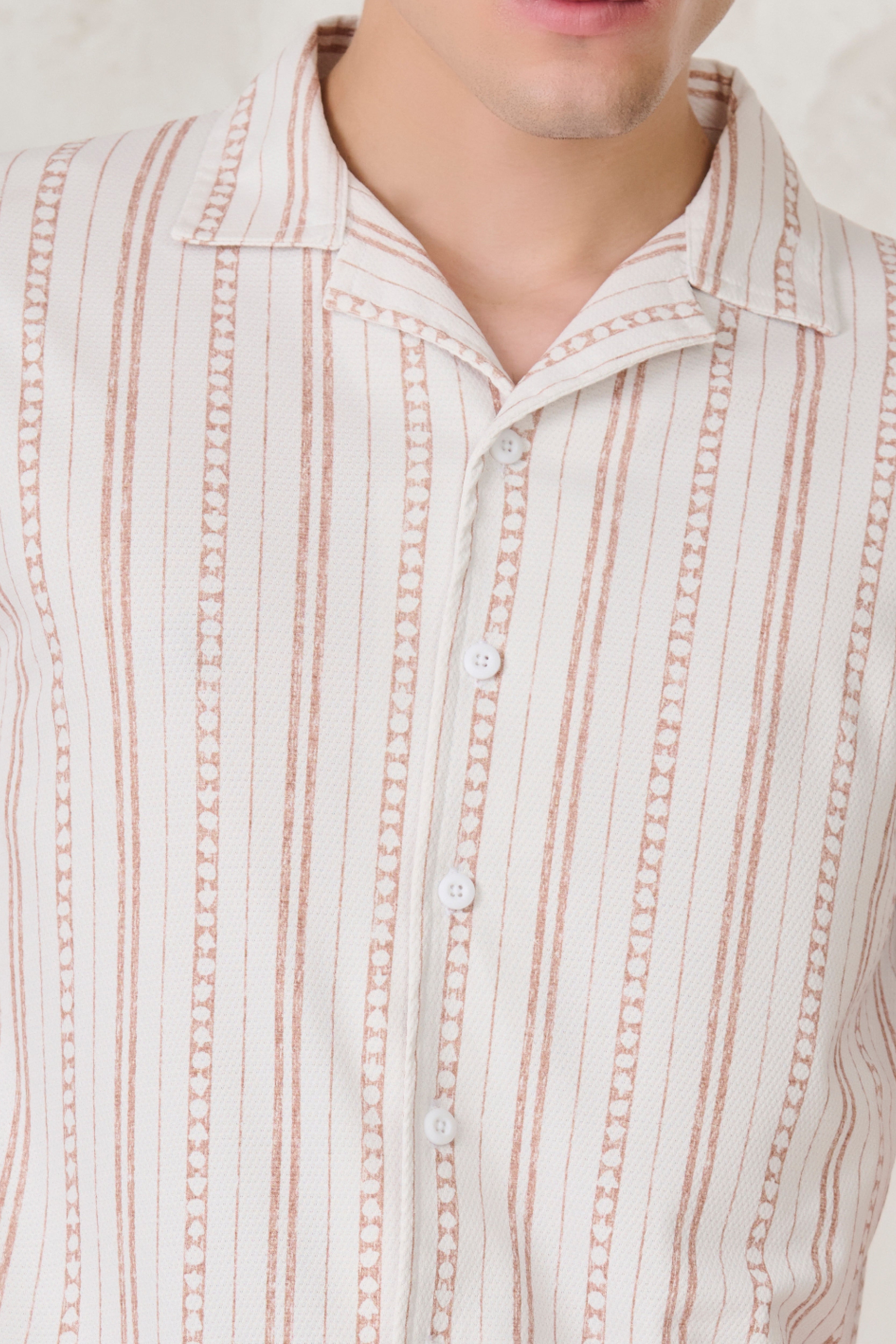 Buy Indian Stripe Cuban Shirt - Khaki Online Shopping view 3