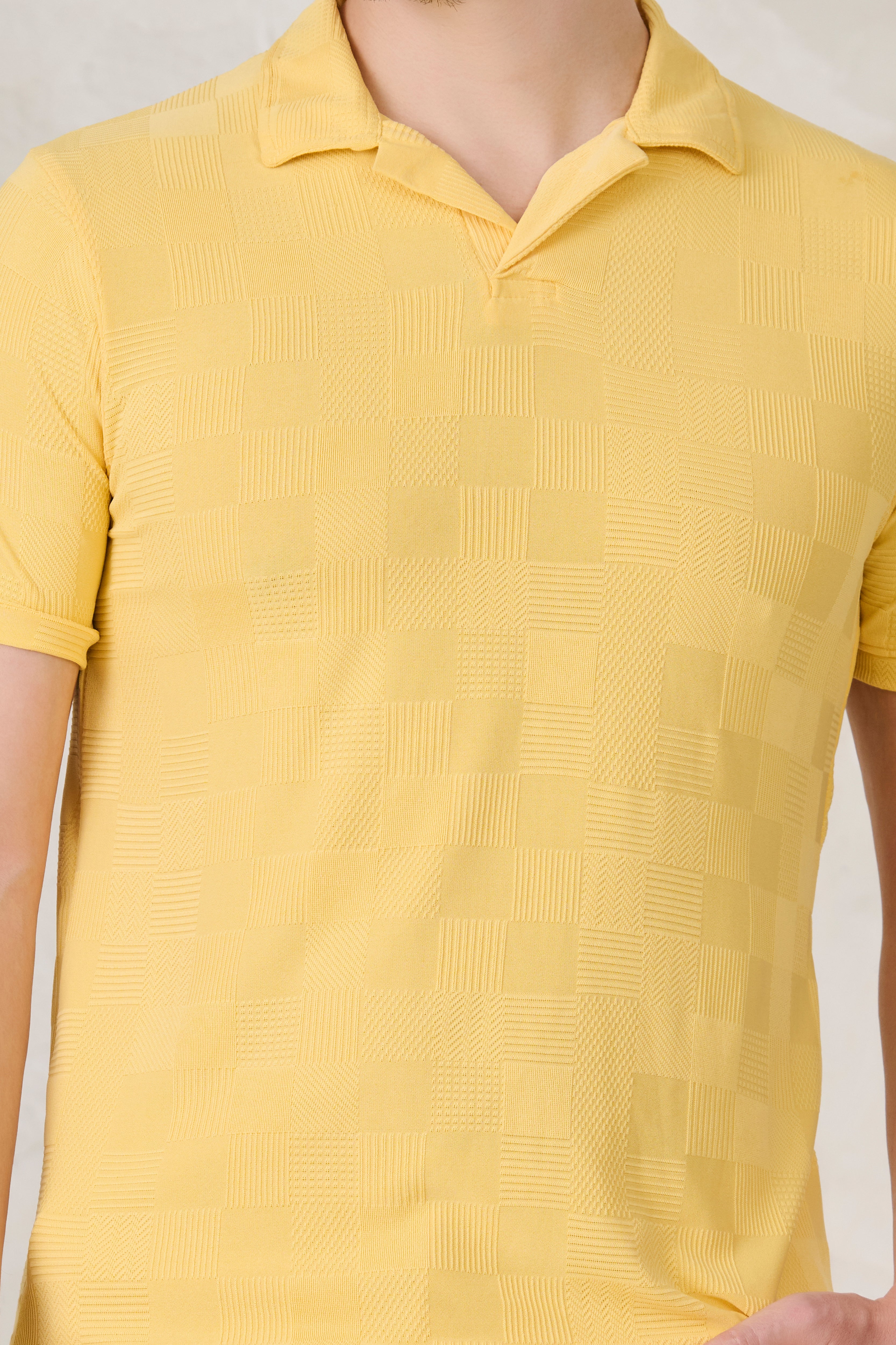 Buy Square Textures Cuban T-Shirt - Yellow Online Shopping view 4