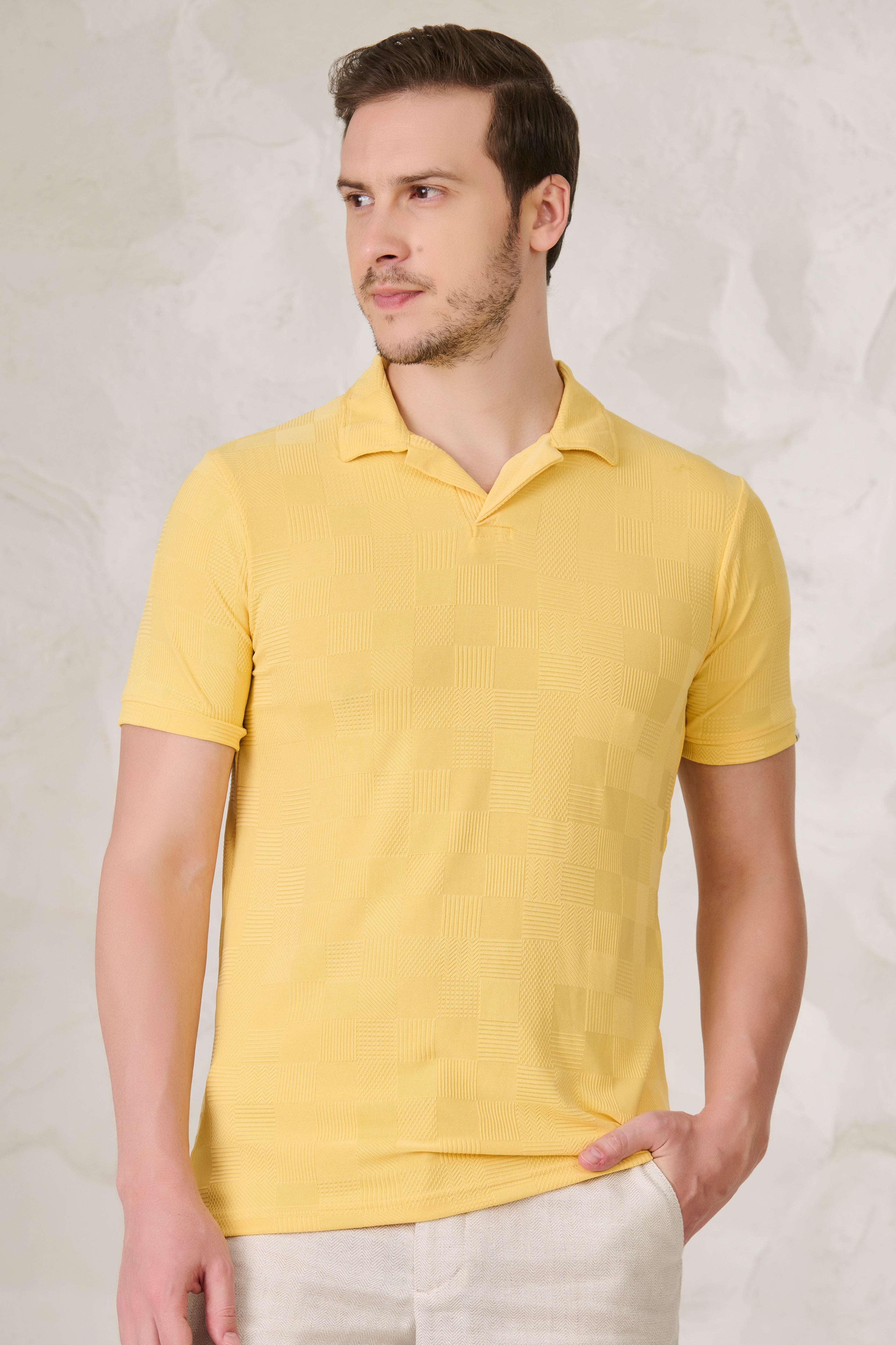 Buy Square Textures Cuban T-Shirt - Yellow Online Shopping view 1