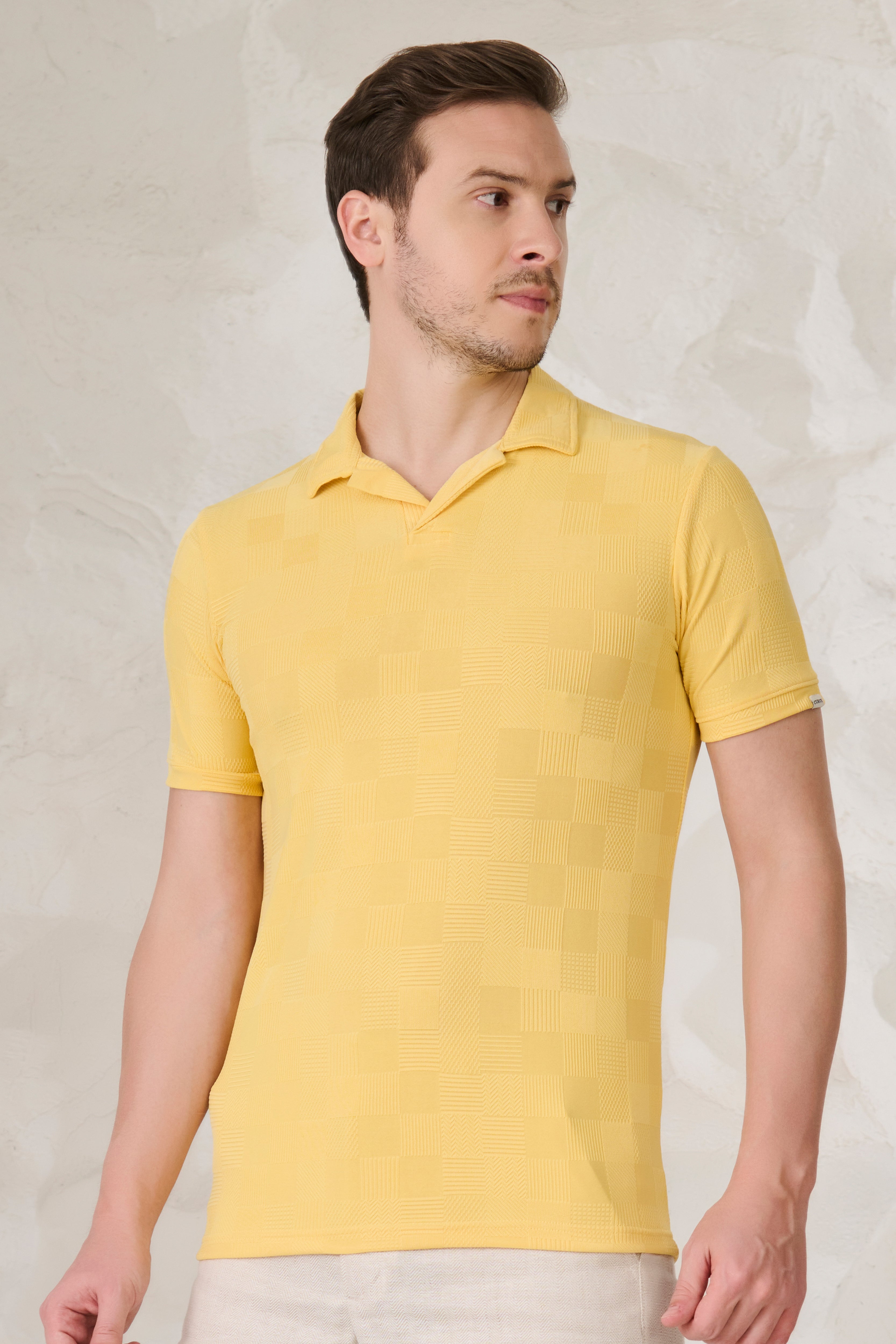 Buy Square Textures Cuban T-Shirt - Yellow Online Shopping view 2