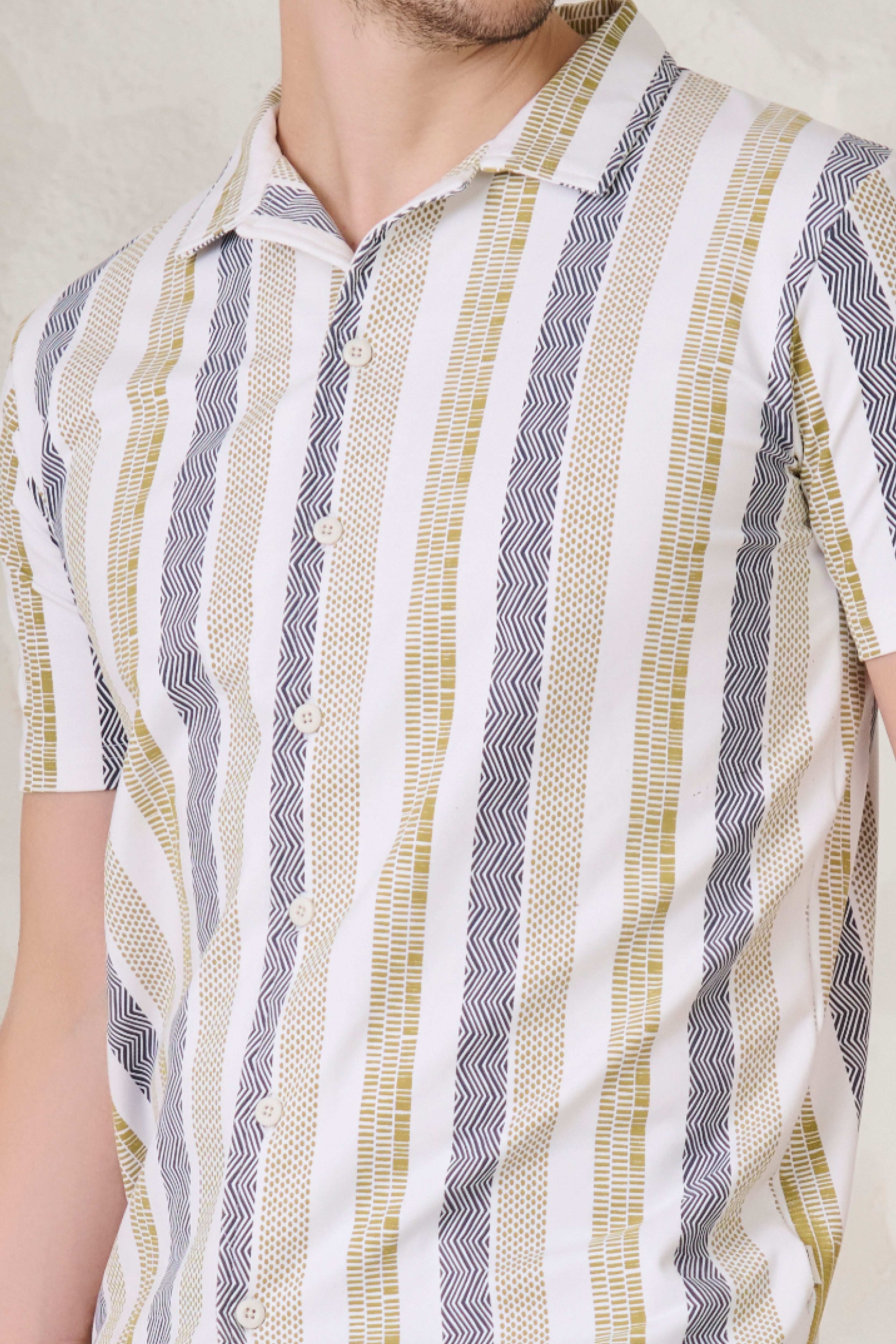 Buy Tire Stripes Printed Knitted Shirt - White Online Shopping view 4