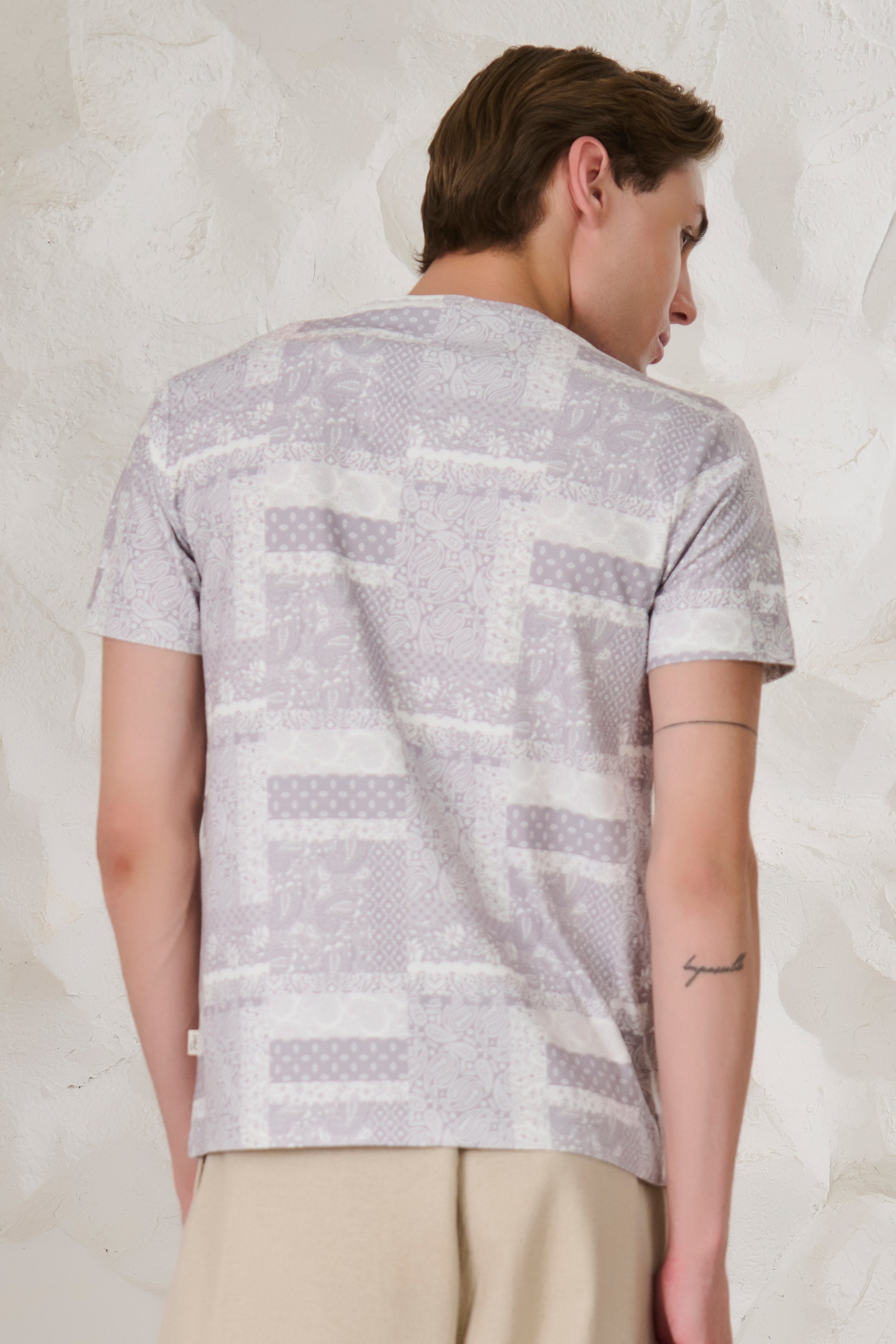 Buy Paisley Collage T-Shirt - Grey Online Shopping view 3