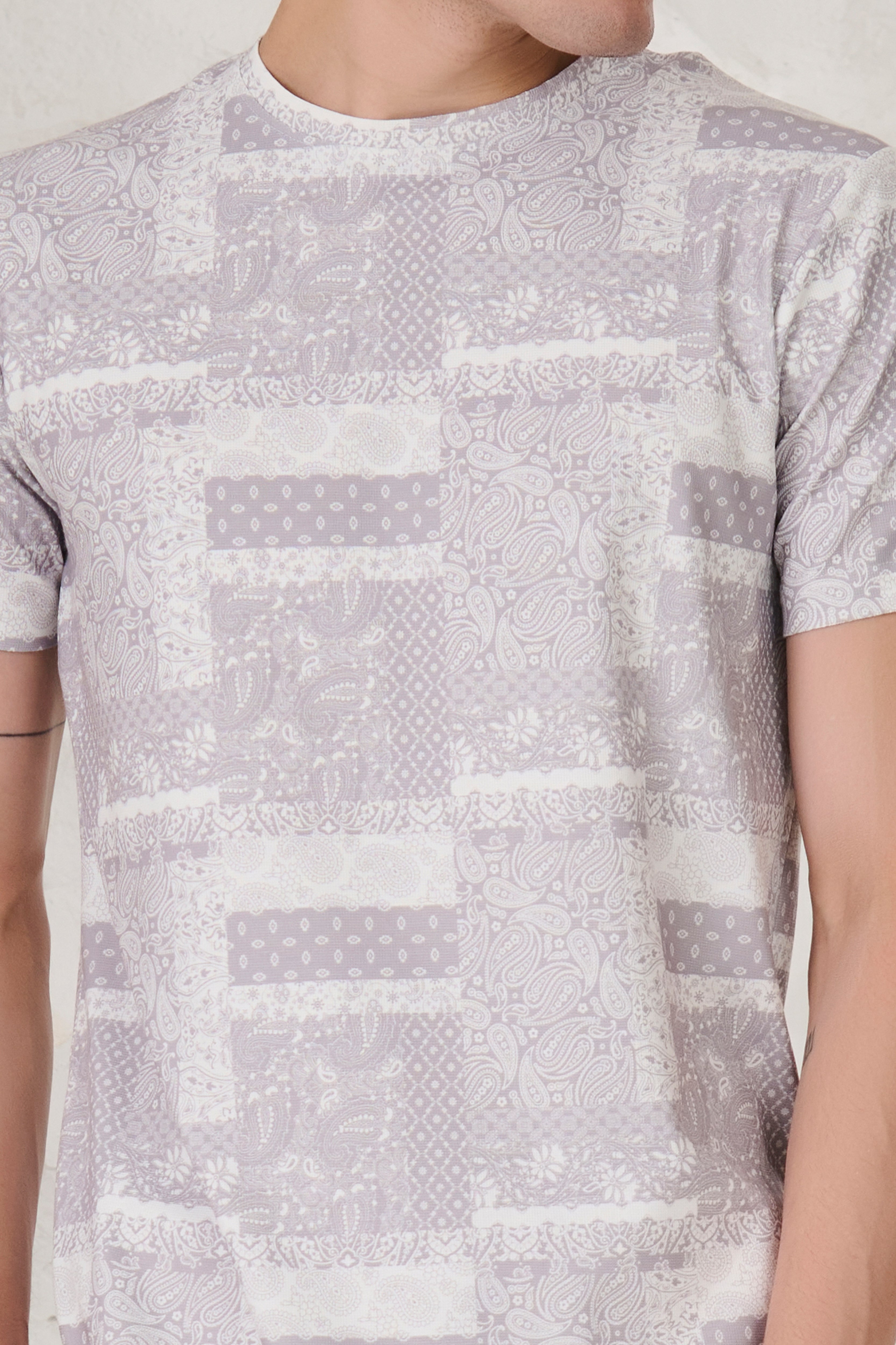 Buy Paisley Collage T-Shirt - Grey Online Shopping view 4