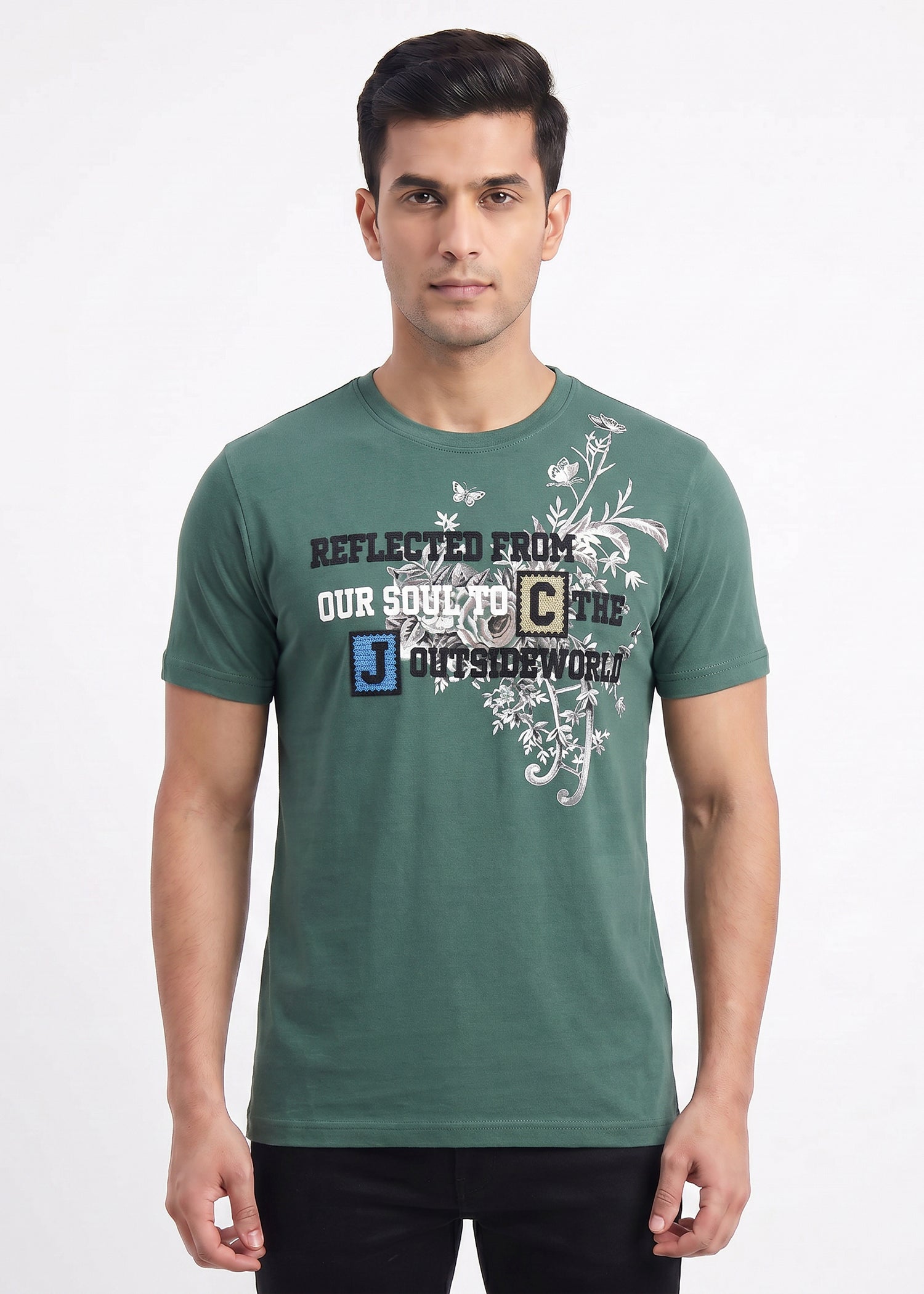 Buy Olive floral-graphic-tshirt Online Shopping view 1
