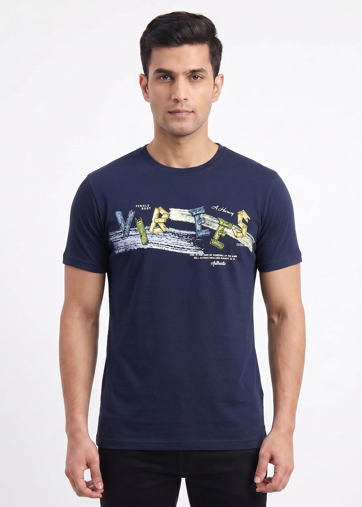 Buy Navy-vibes-graphic-tshirt Online Shopping view 1