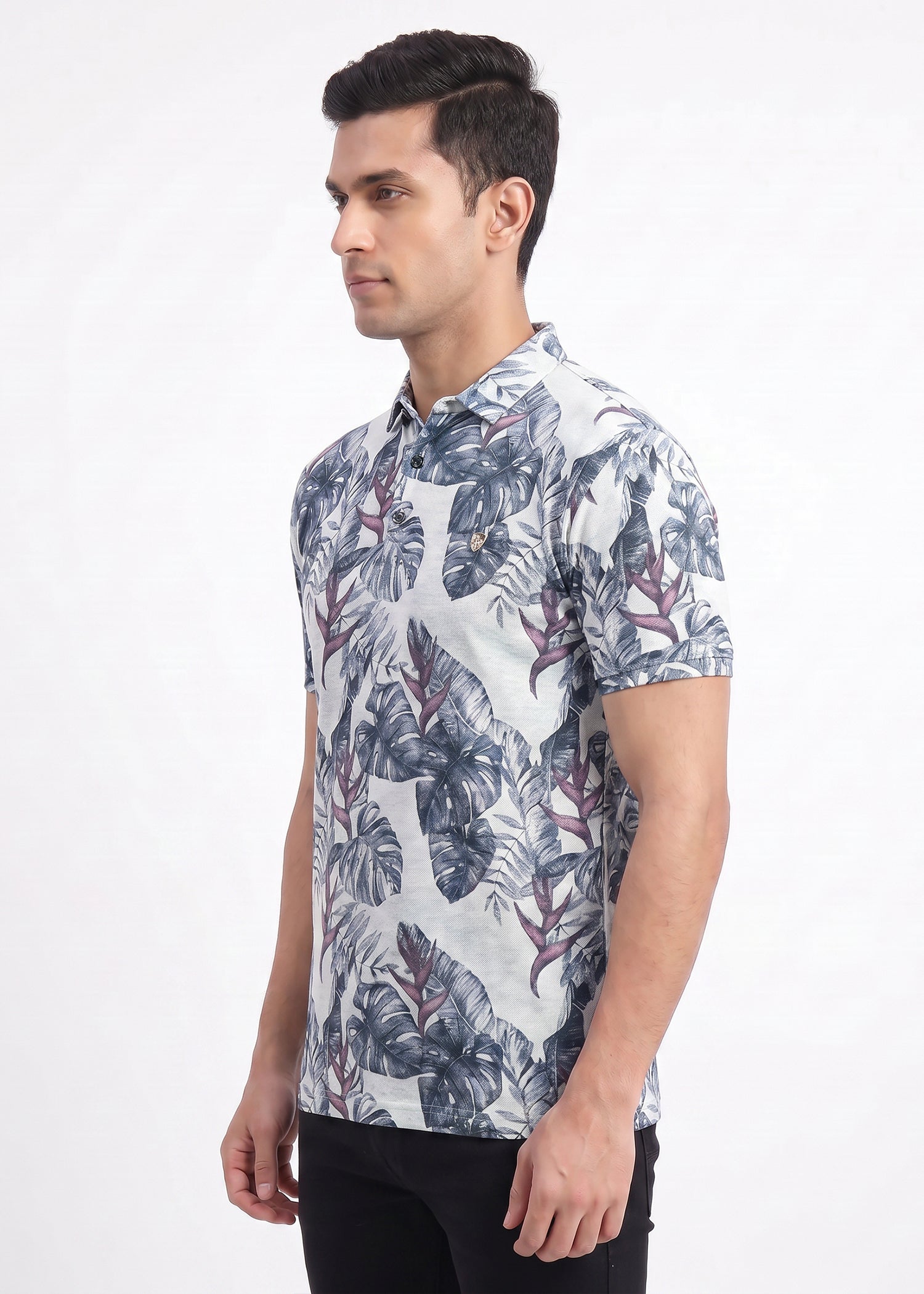 Buy Tropical Leaf Polo T-Shirt Online Shopping view 4