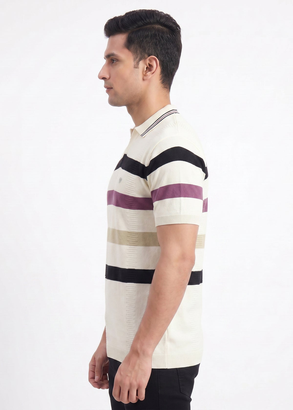 Buy O.white-multicolor-striped-polo-tshirt Online Shopping view 4