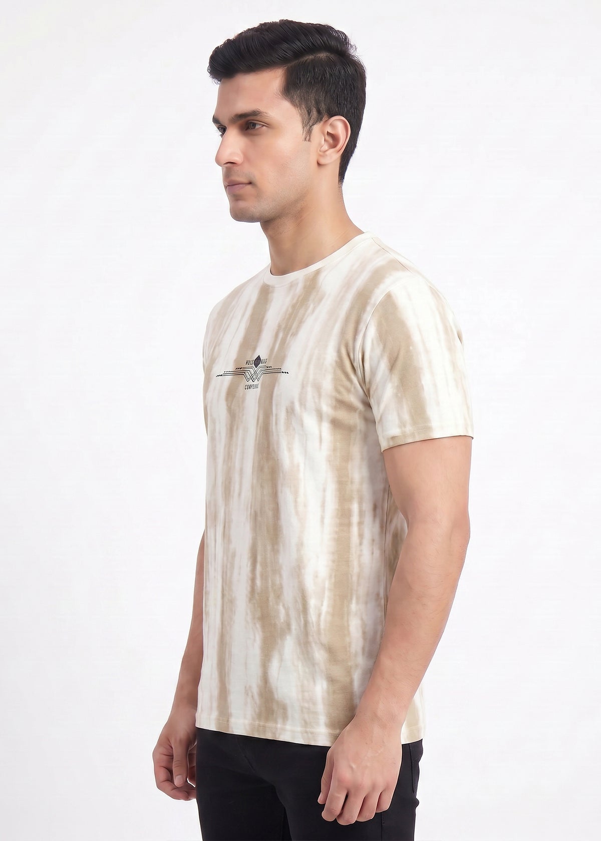 Buy Khakhi-abstract-print-tshirt Online Shopping view 4
