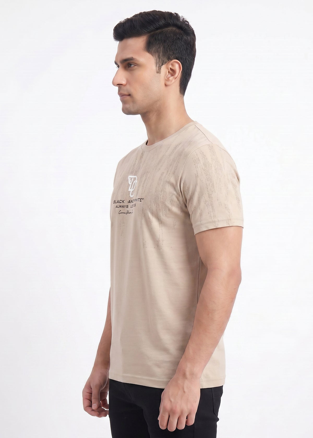 Buy Khakhi-textured-graphic-tshirt Online Shopping view 4