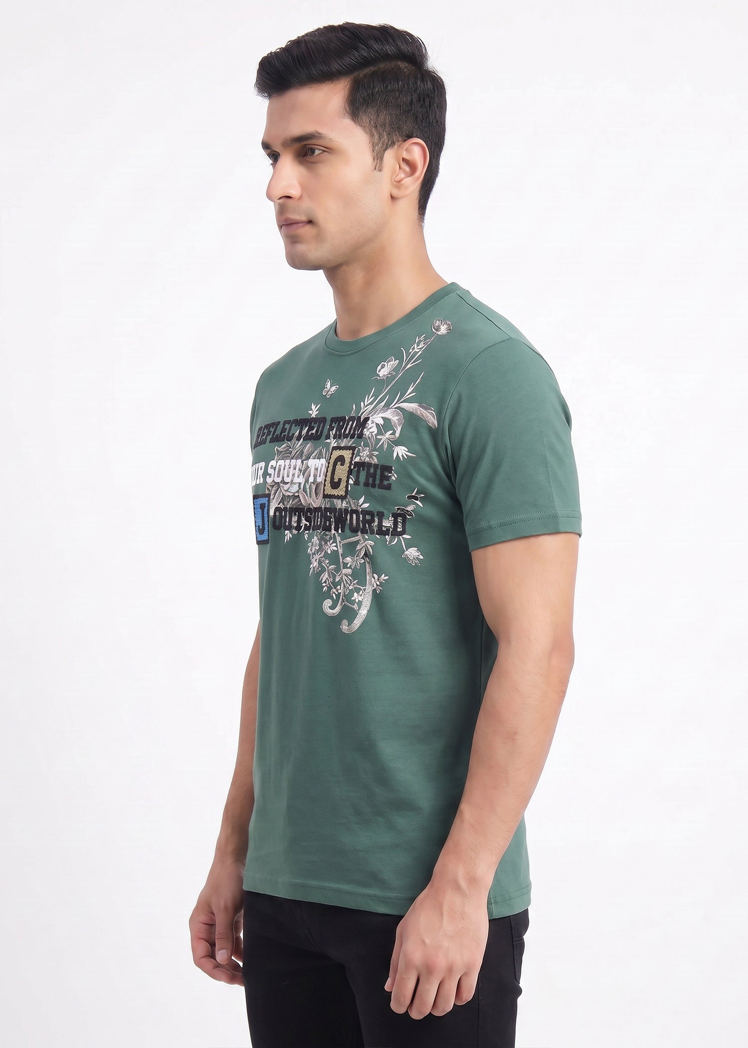 Buy Olive floral-graphic-tshirt Online Shopping view 4