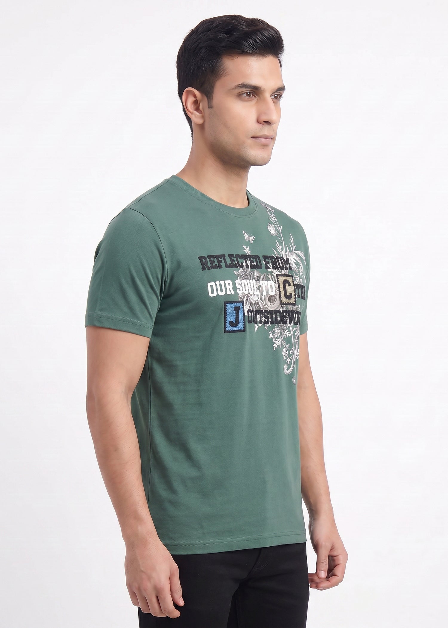 Buy Olive floral-graphic-tshirt Online Shopping view 5