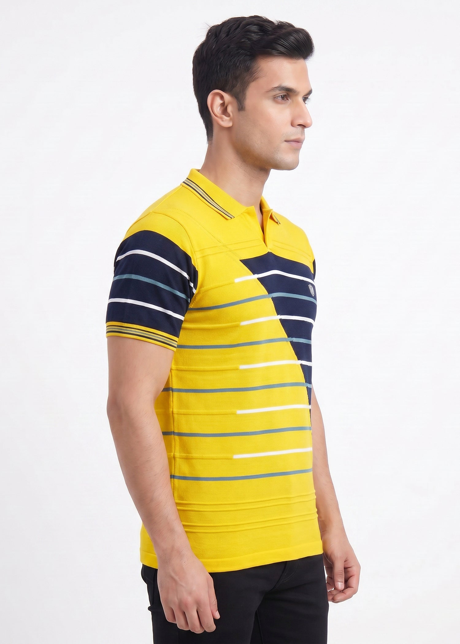 Buy Gold-navy-striped-polo-tshirt Online Shopping view 5