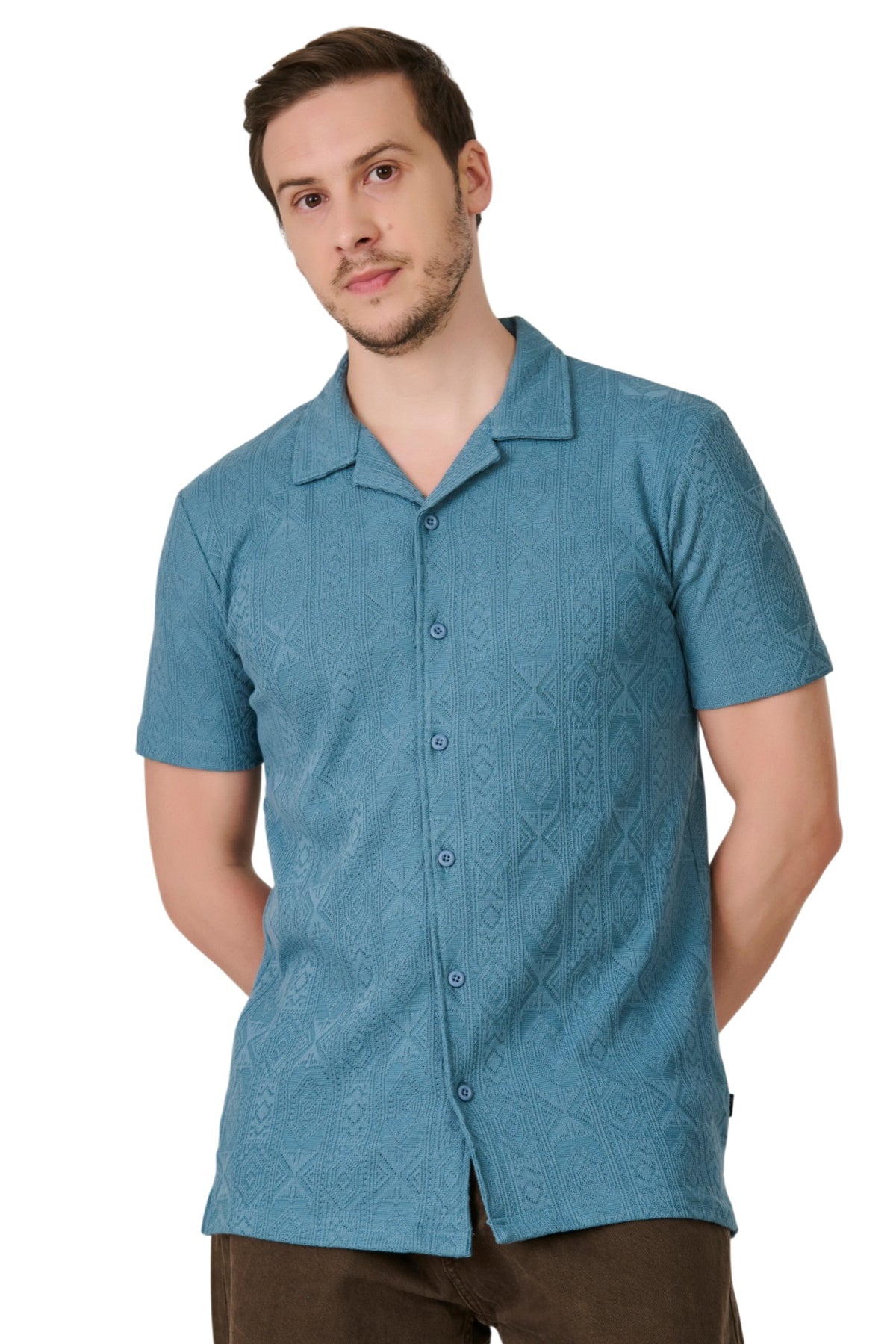Buy Teal Textured Resort Shirt Online Shopping view 1
