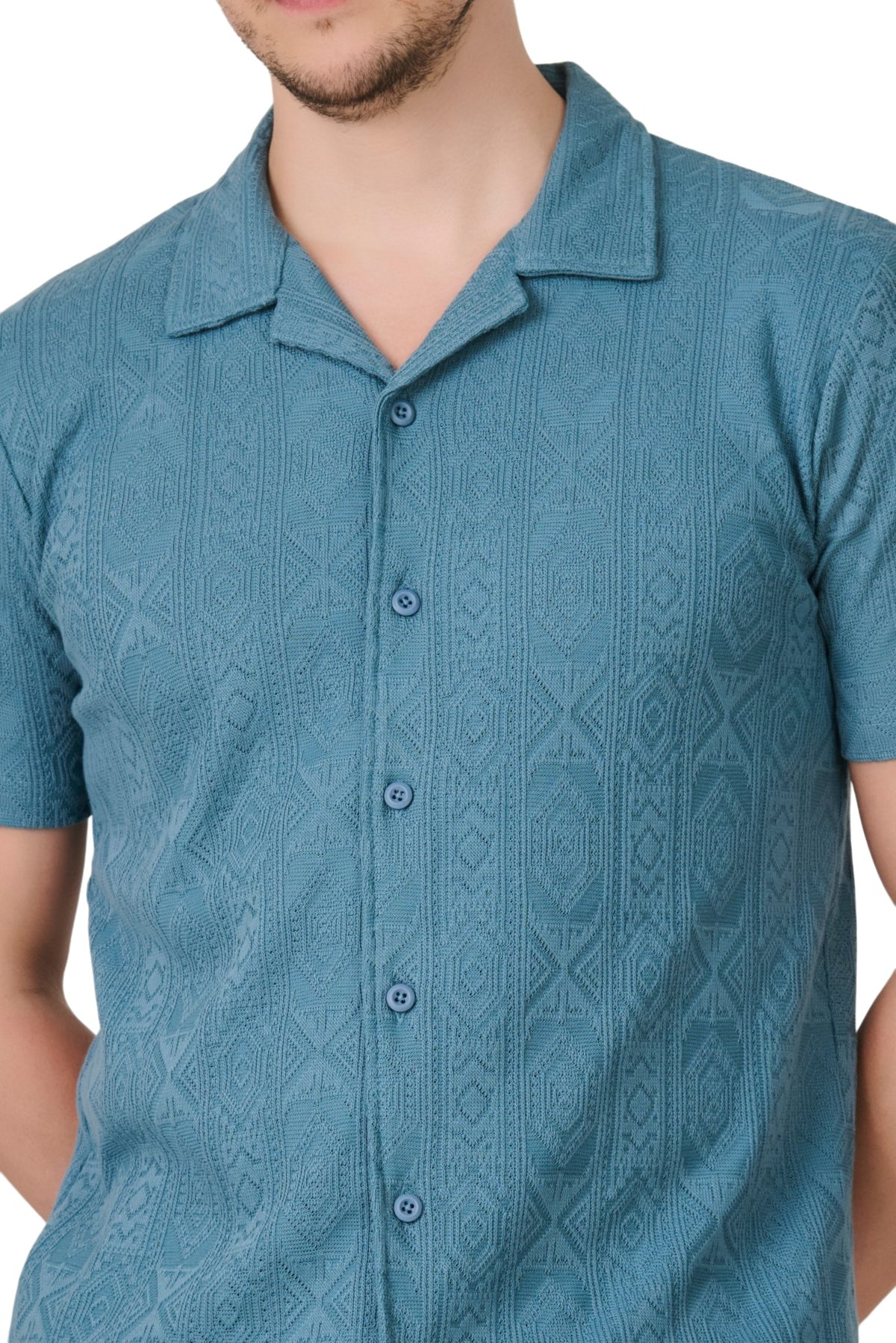 Buy Teal Textured Resort Shirt Online Shopping view 2