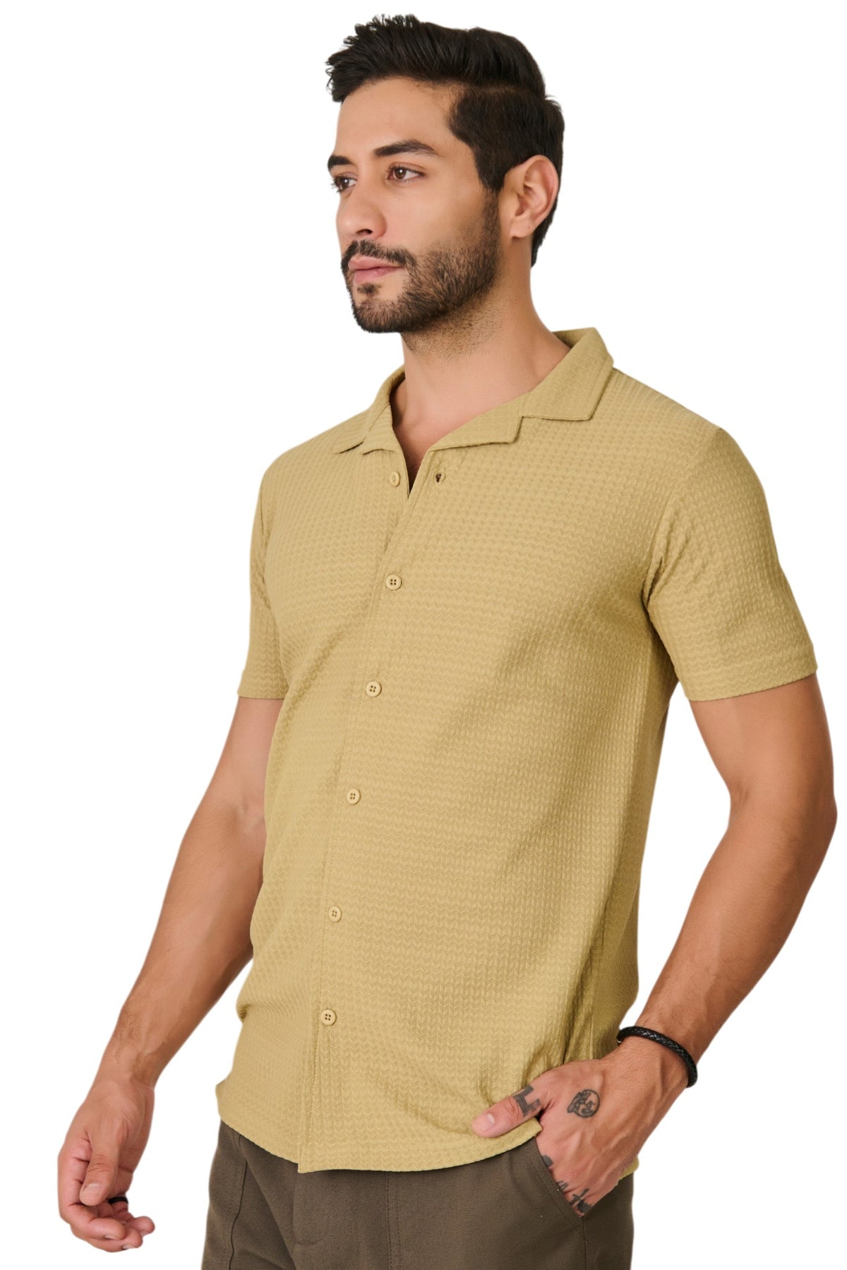 Buy Mustard Textured Resort Shirt Online Shopping view 4