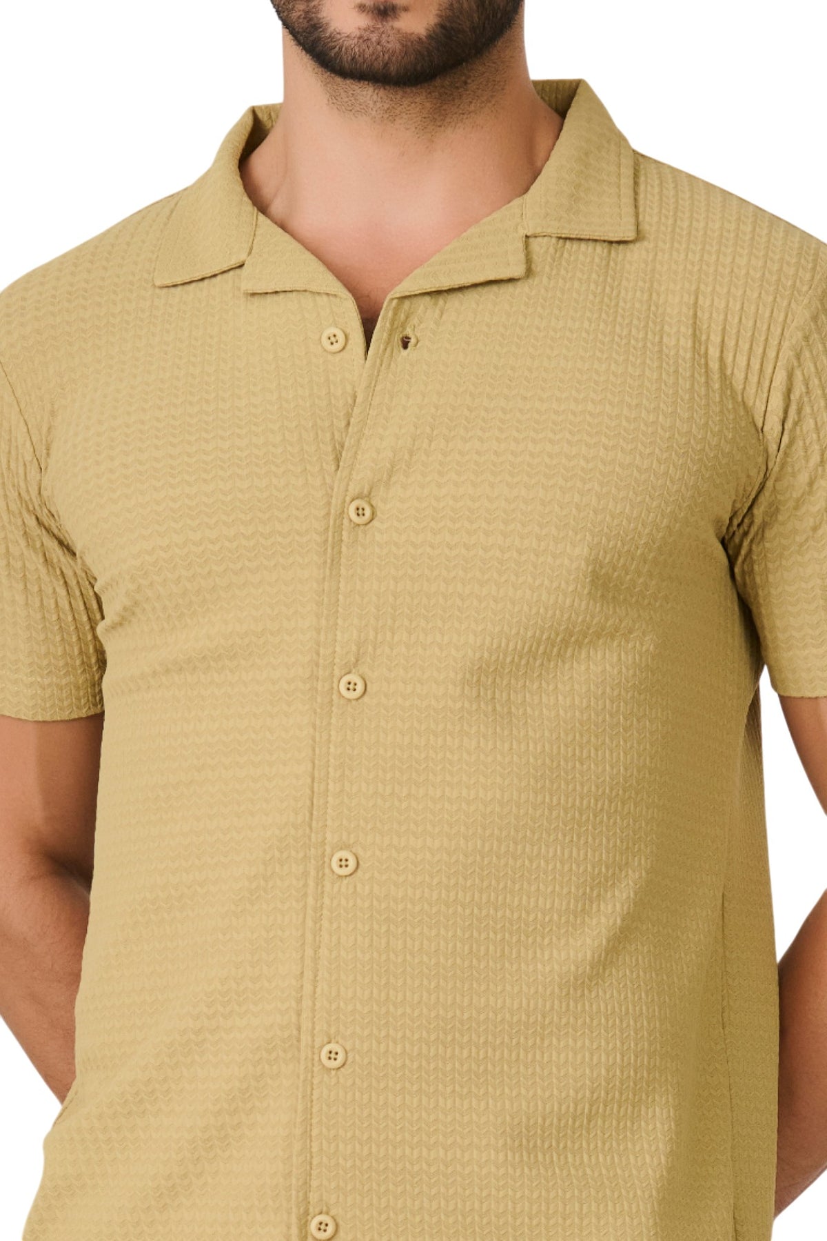 Buy Mustard Textured Resort Shirt Online Shopping view 3