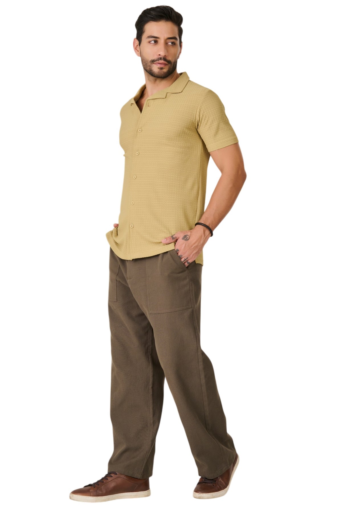Buy Mustard Textured Resort Shirt Online Shopping view 5