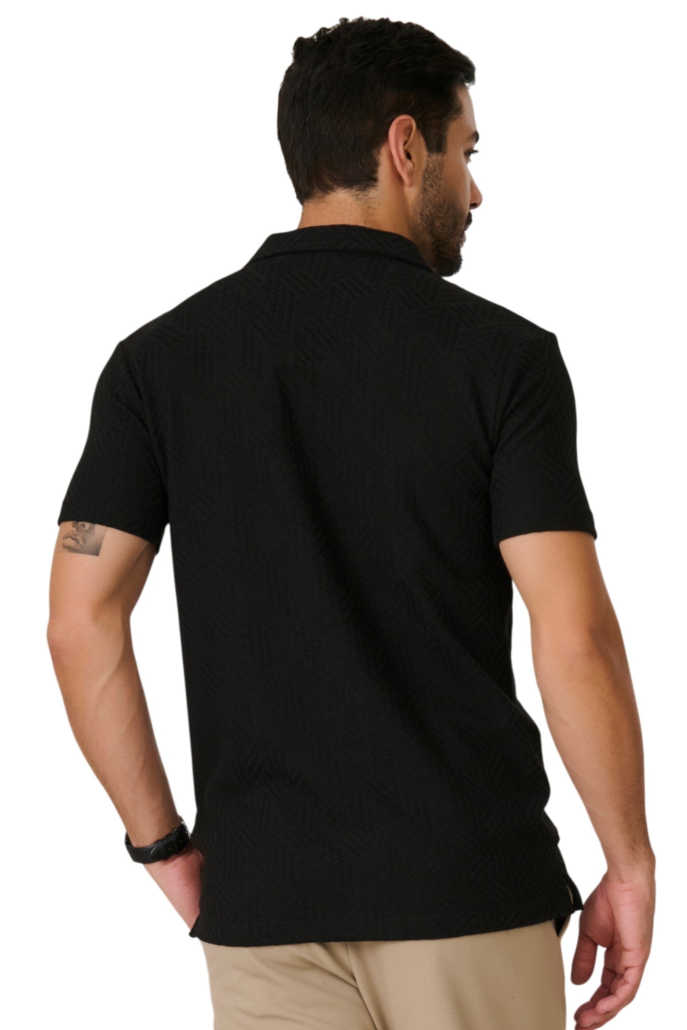 Buy Black Textured Resort Shirt Online Shopping view 4