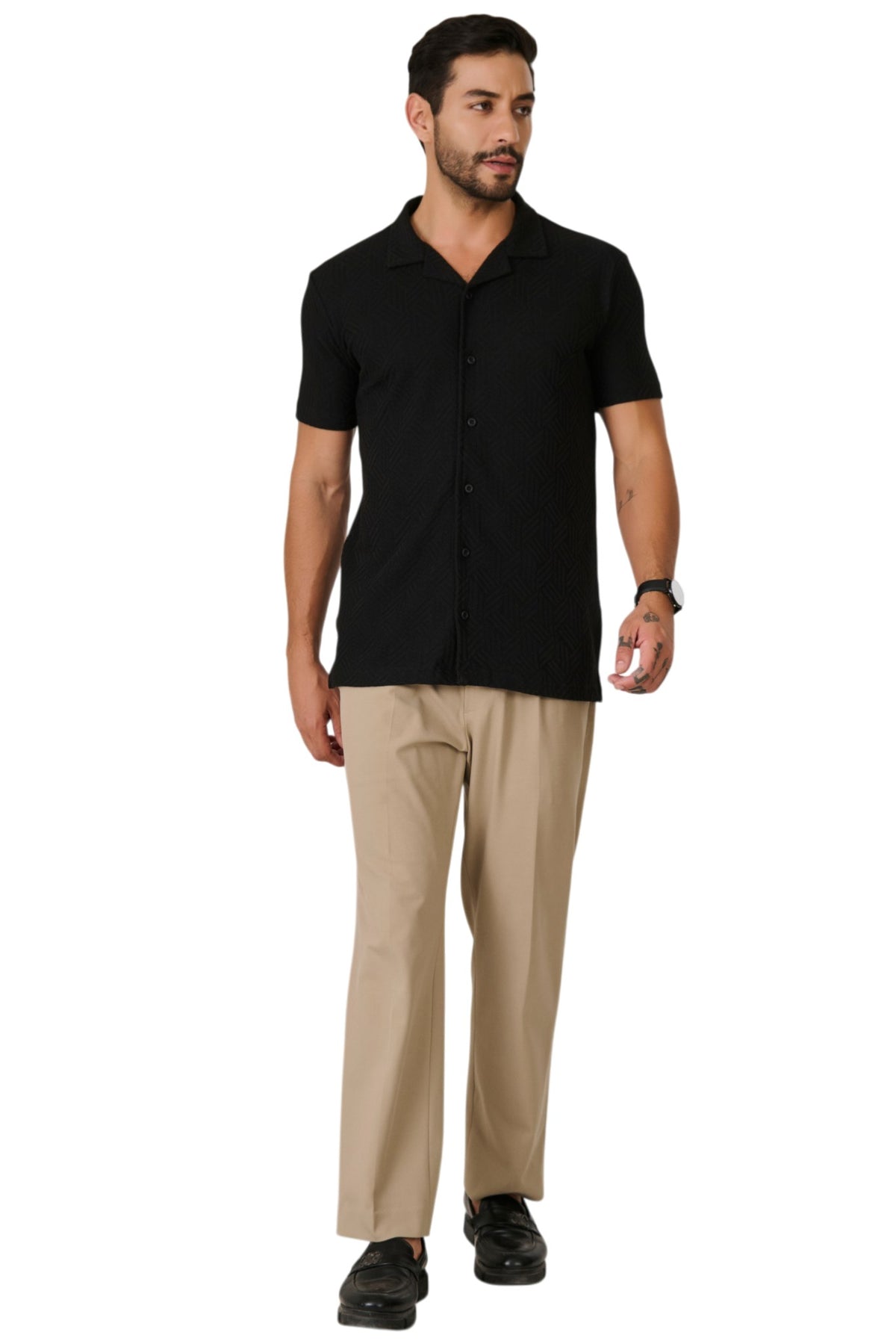 Buy Black Textured Resort Shirt Online Shopping view 5