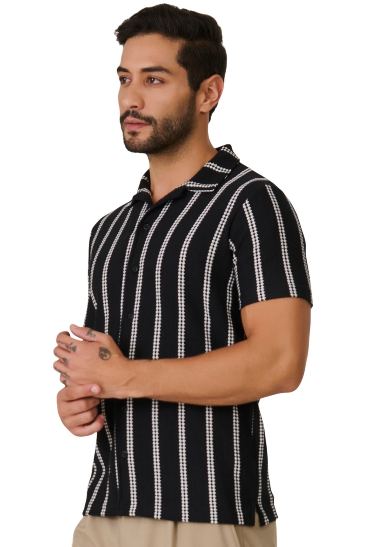 Buy Black Striped Resort Shirt Online Shopping view 2