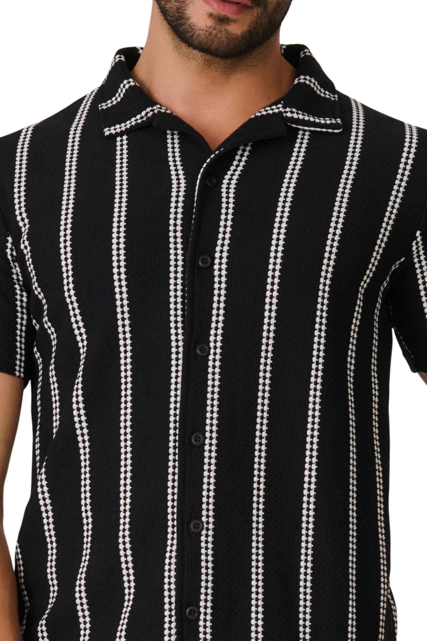 Buy Black Striped Resort Shirt Online Shopping view 3