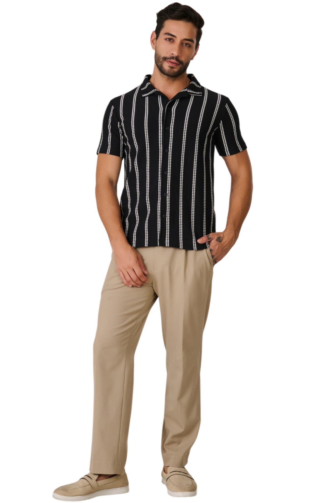 Buy Black Striped Resort Shirt Online Shopping view 5