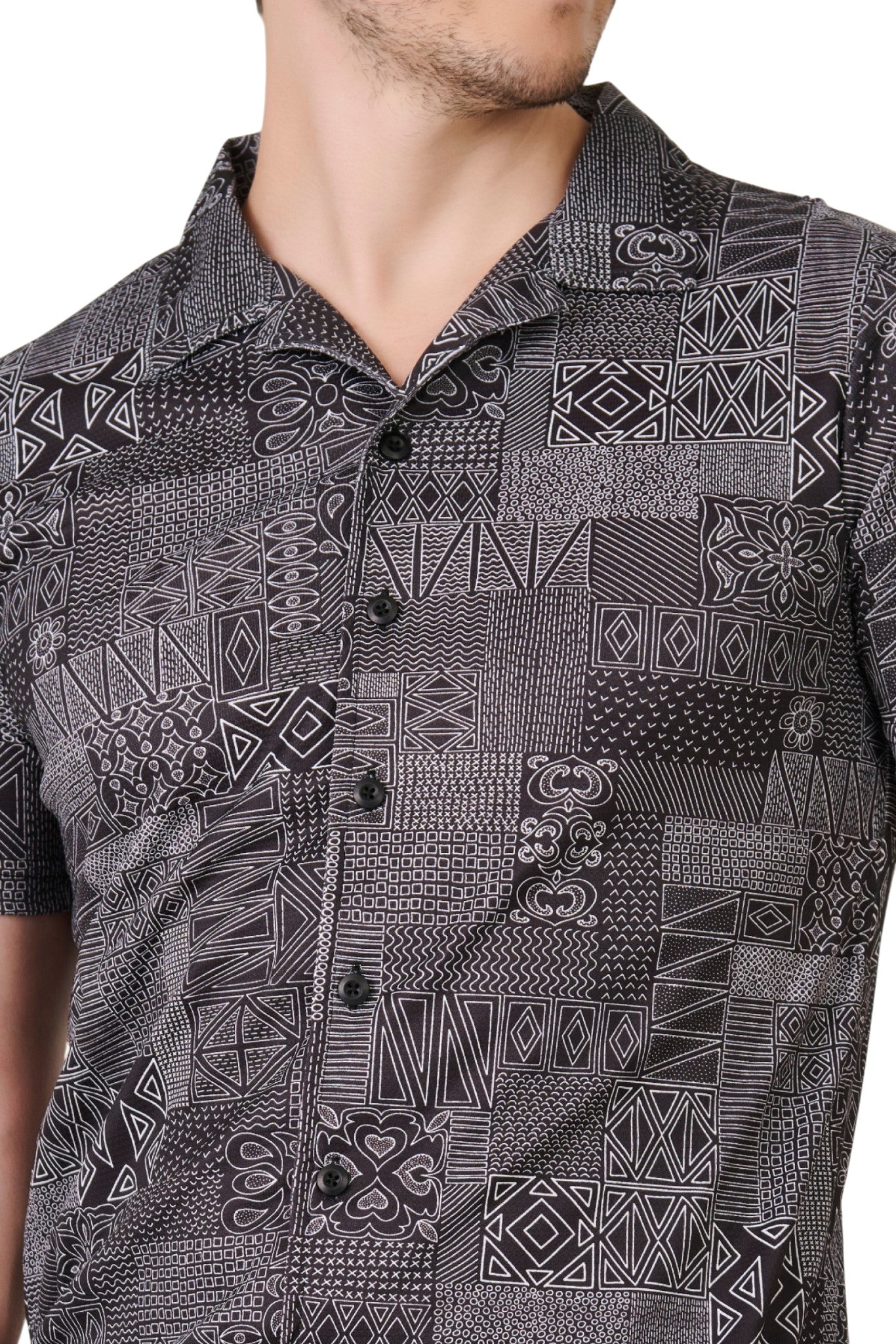 Buy Black Geometric Resort Shirt Online Shopping view 4
