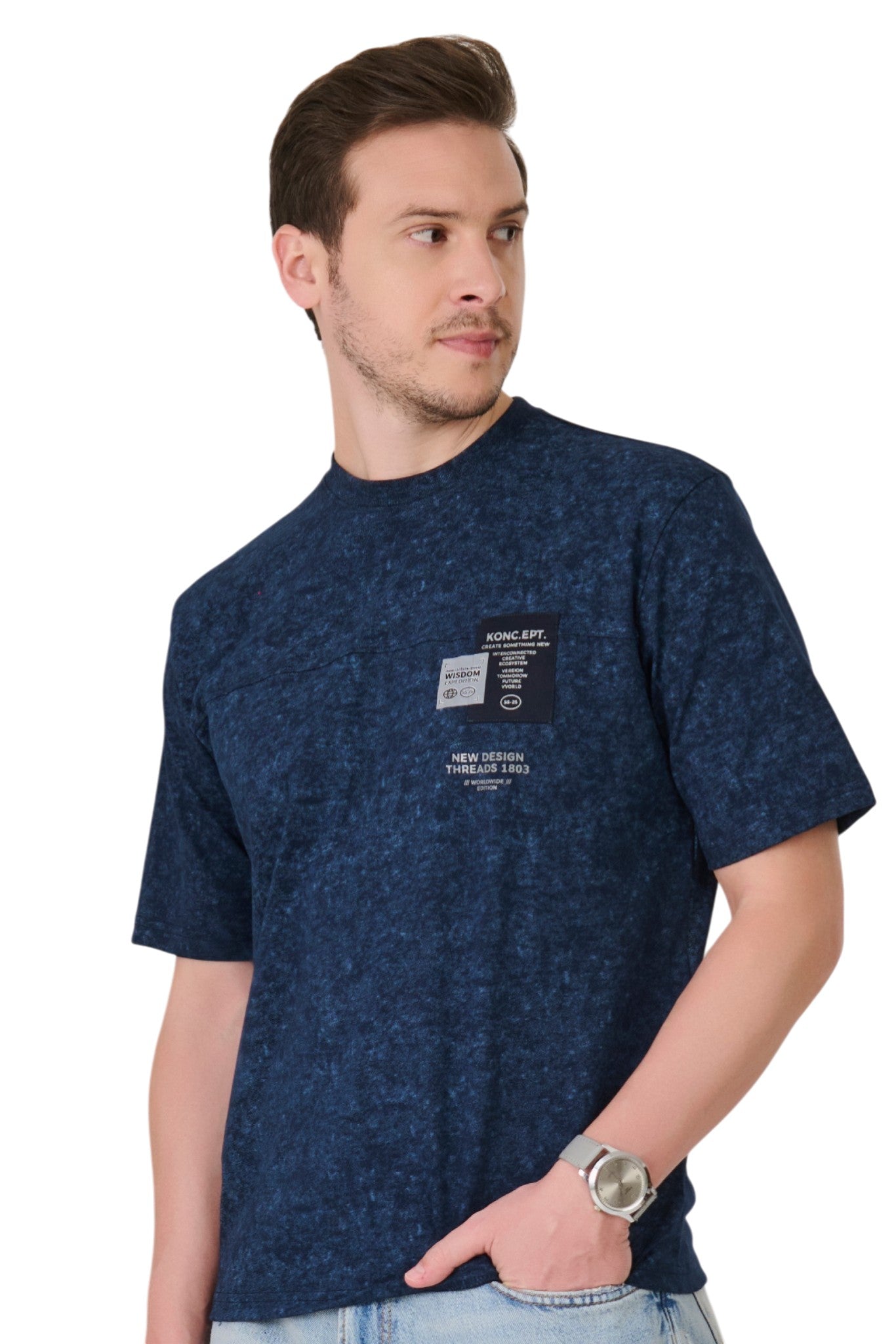 Buy Navy Acid Wash T-Shirt Online Shopping view 4