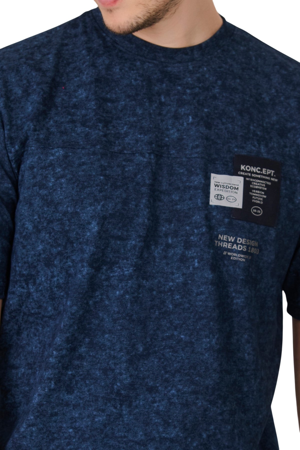 Buy Navy Acid Wash T-Shirt Online Shopping view 3