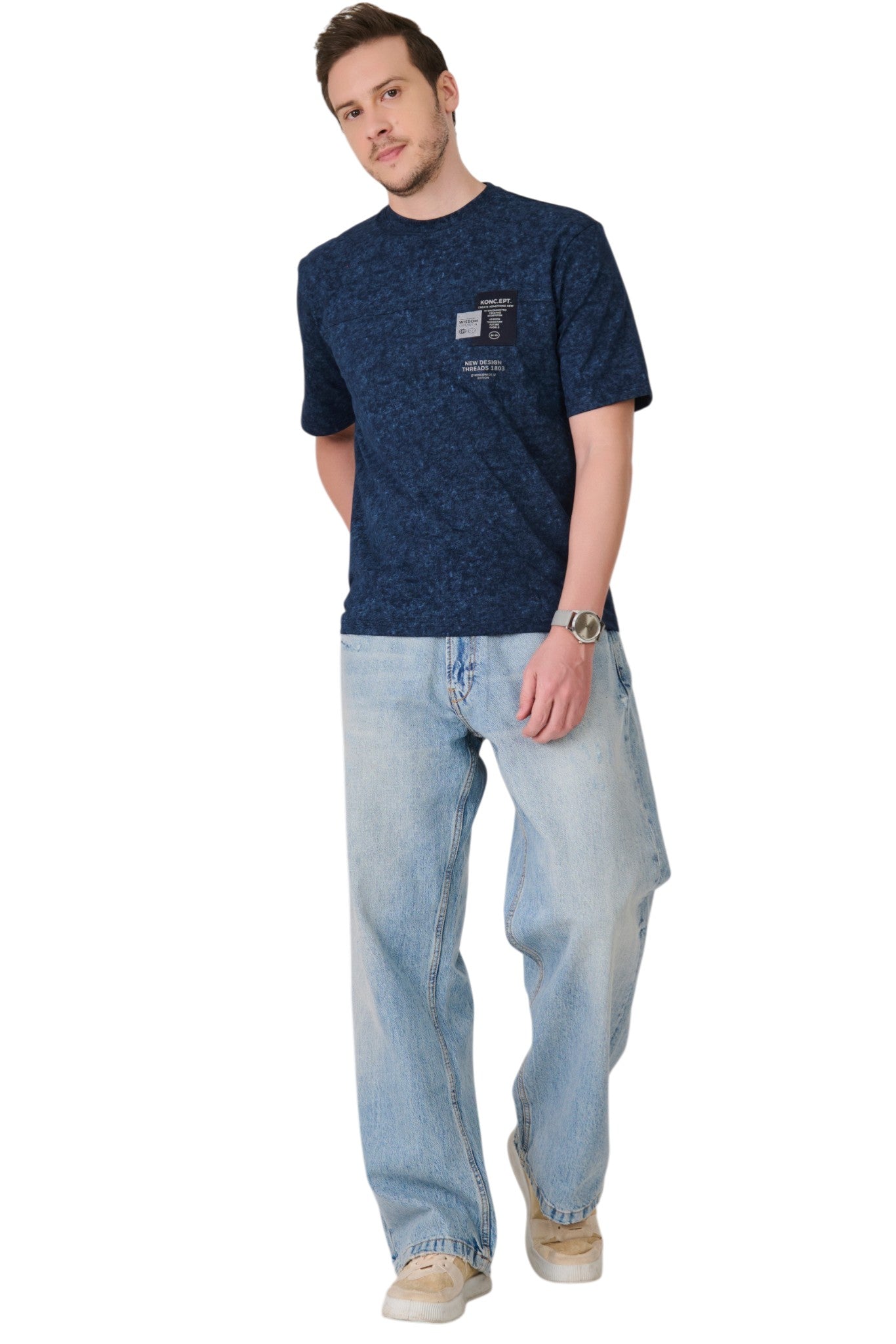 Buy Navy Acid Wash T-Shirt Online Shopping view 5