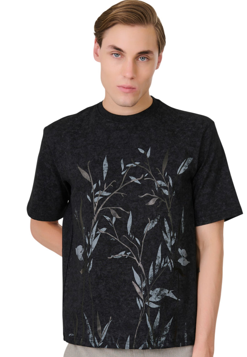 Black Botanical Graphic T-Shirt