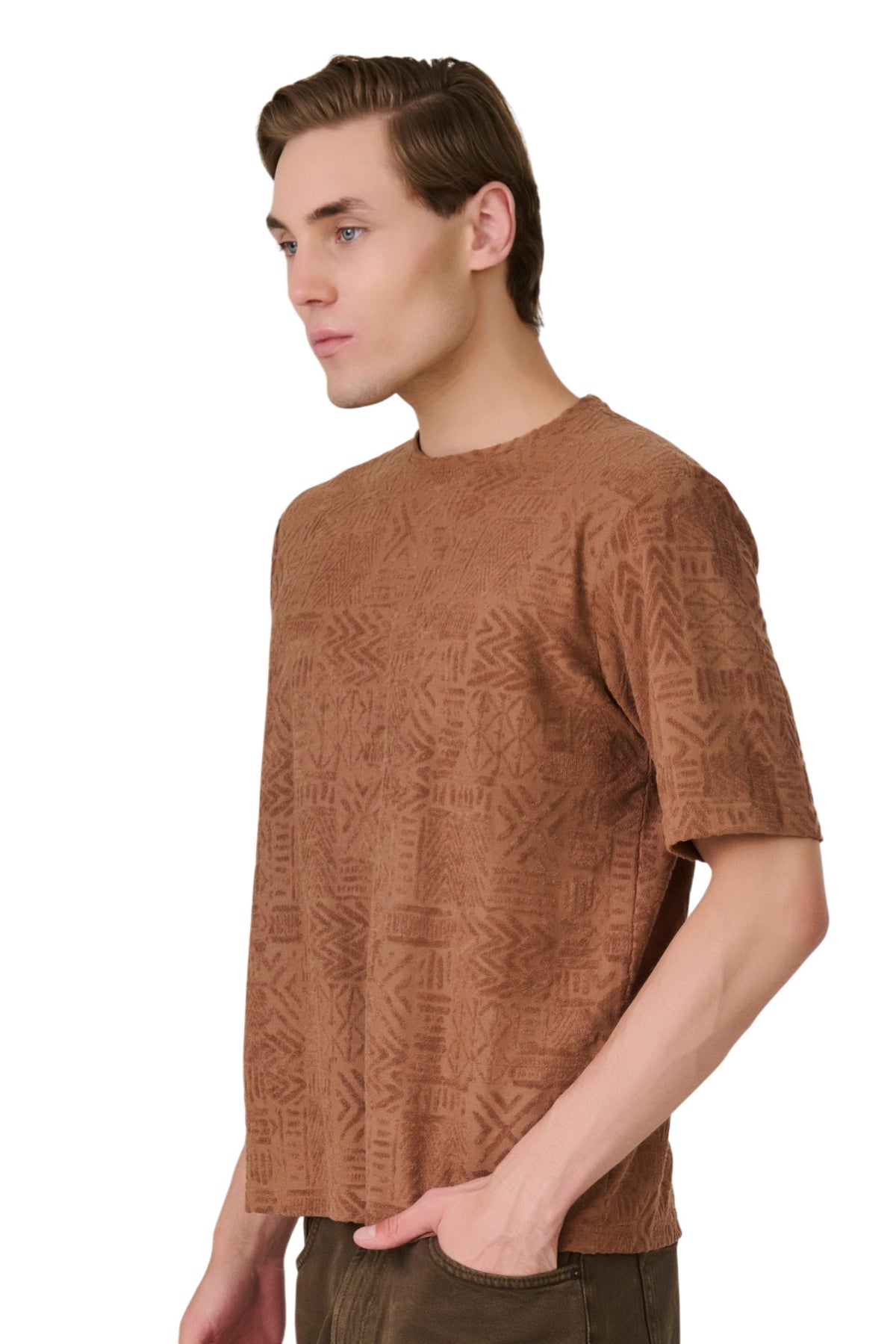 Buy Teal Textured Pattern T-Shirt Online Shopping view 2