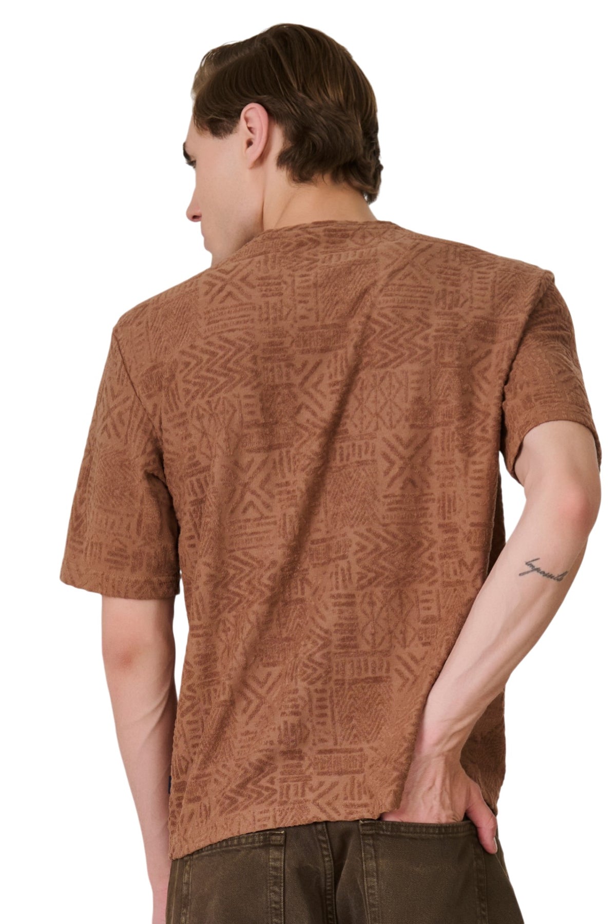 Buy Teal Textured Pattern T-Shirt Online Shopping view 4