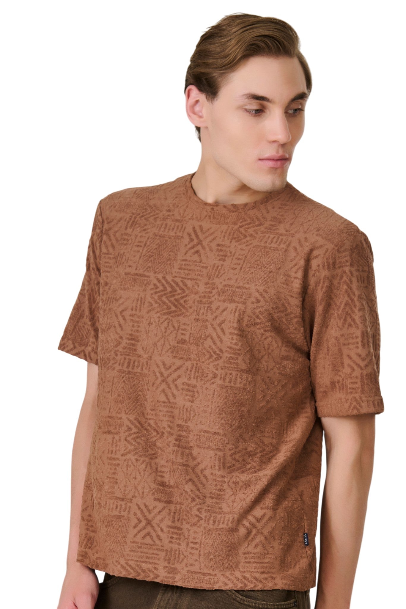 Buy Teal Textured Pattern T-Shirt Online Shopping view 1
