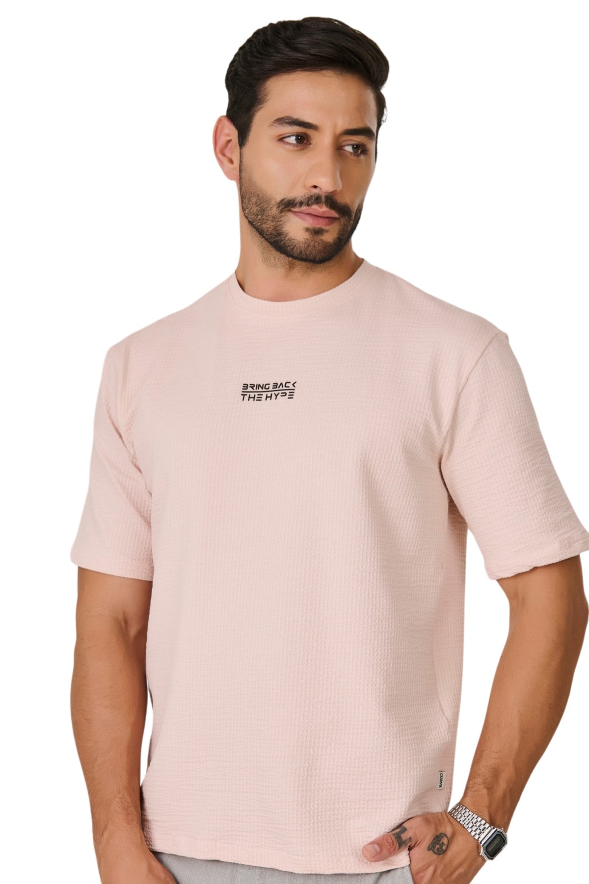 Buy Pink Textured Graphic T-Shirt Online Shopping view 1