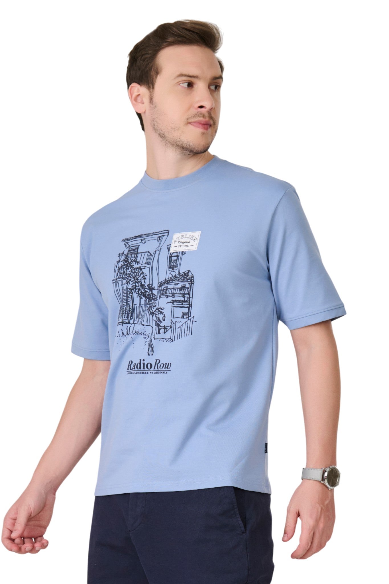 Buy Sky Blue Graphic T-Shirt Online Shopping view 4