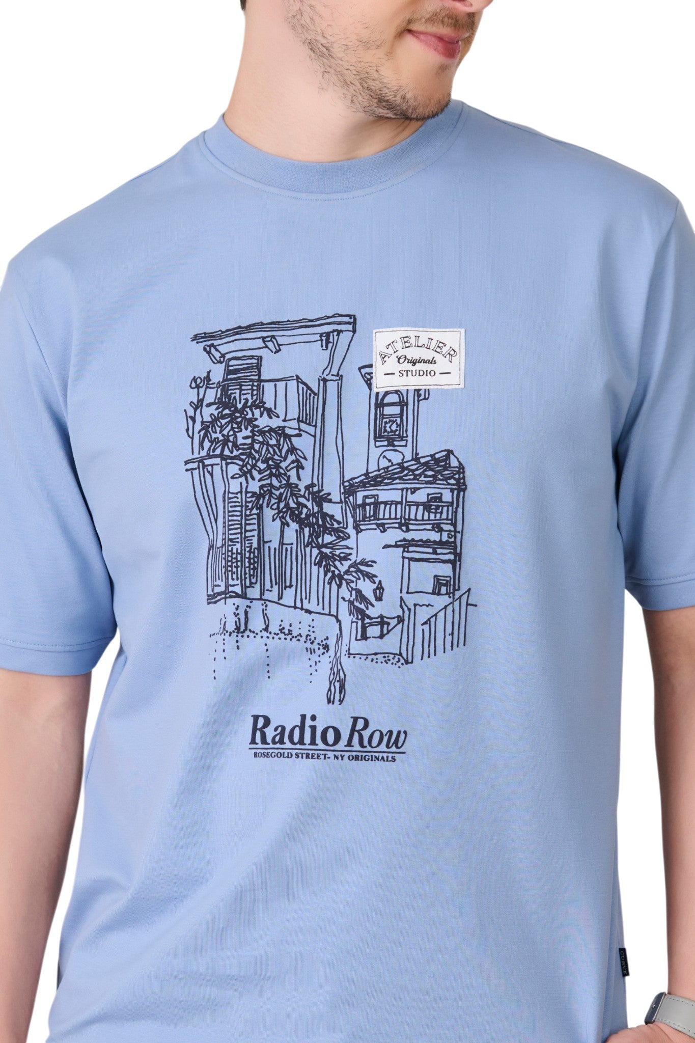 Buy Sky Blue Graphic T-Shirt Online Shopping view 3