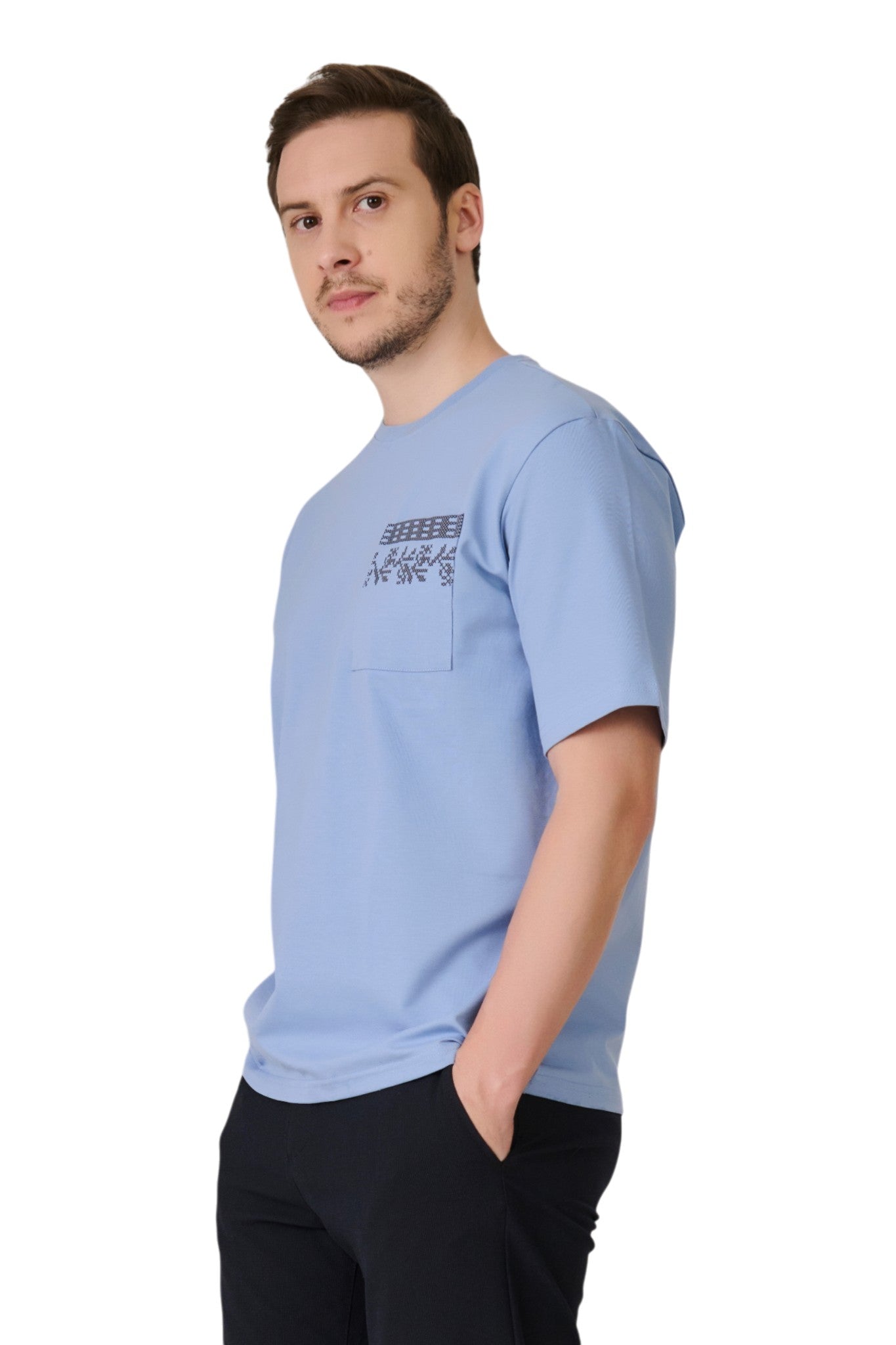 Buy Sky Blue Pocket T-Shirt Online Shopping view 4