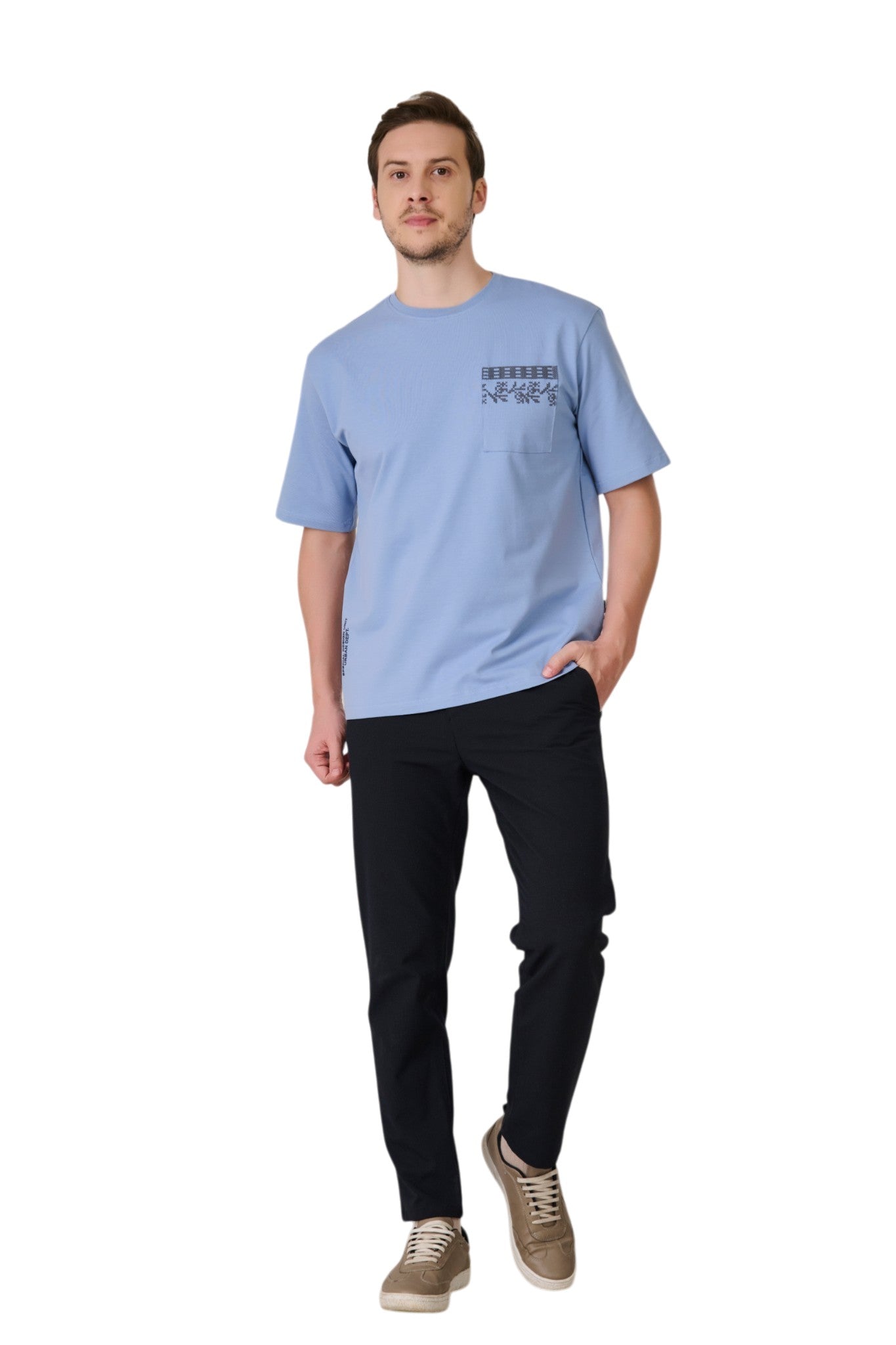 Buy Sky Blue Pocket T-Shirt Online Shopping view 5