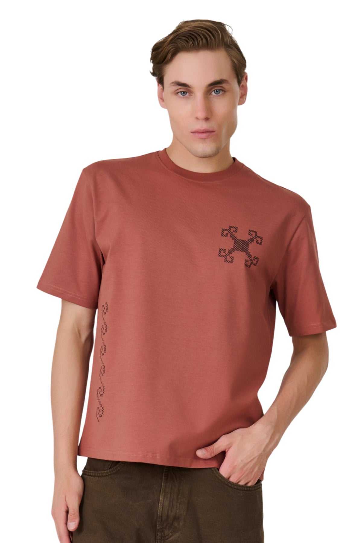Buy Rust Graphic Crew T-Shirt Online Shopping view 1