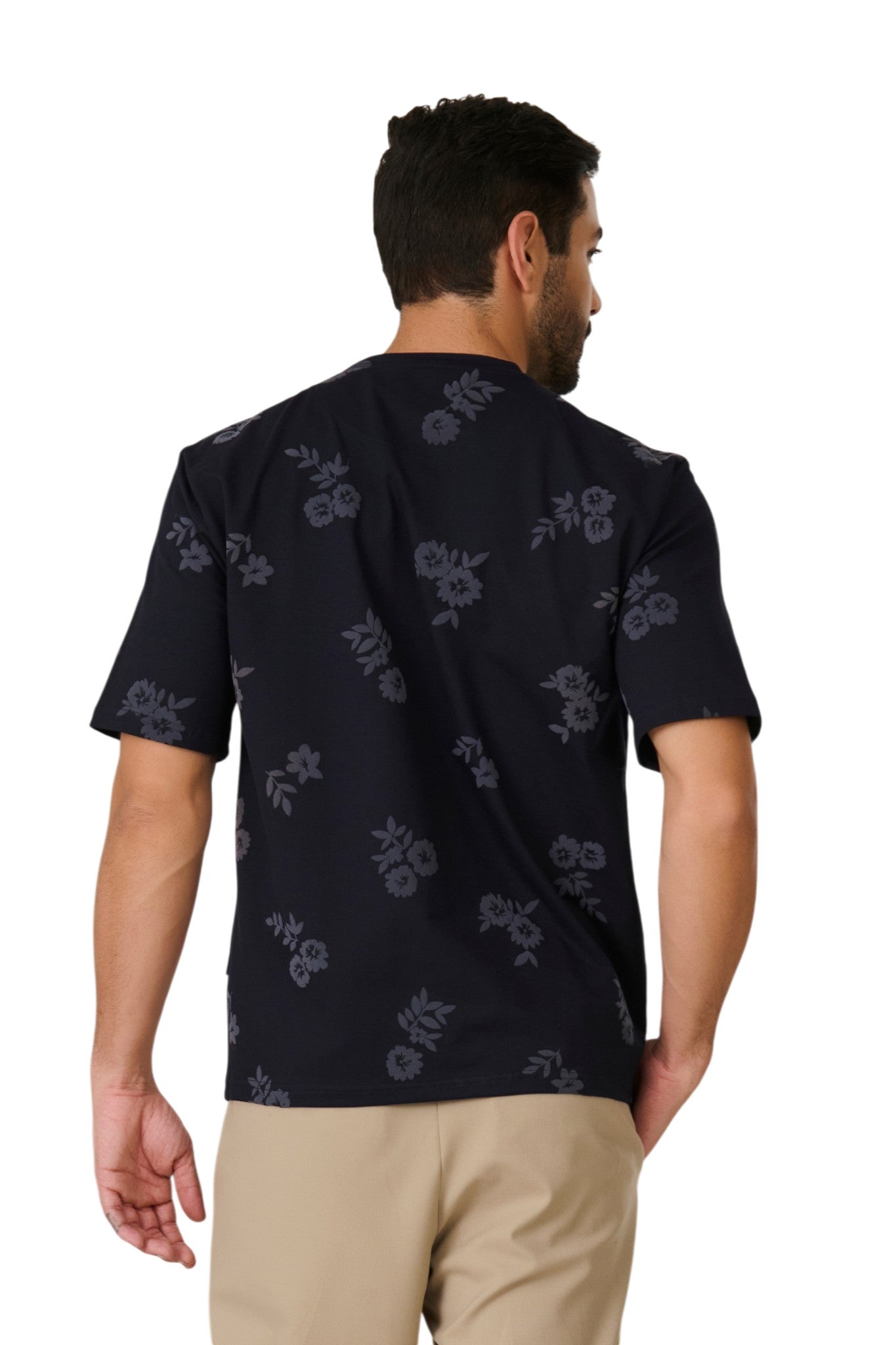 Buy Navy Floral Print T-Shirt Online Shopping view 4