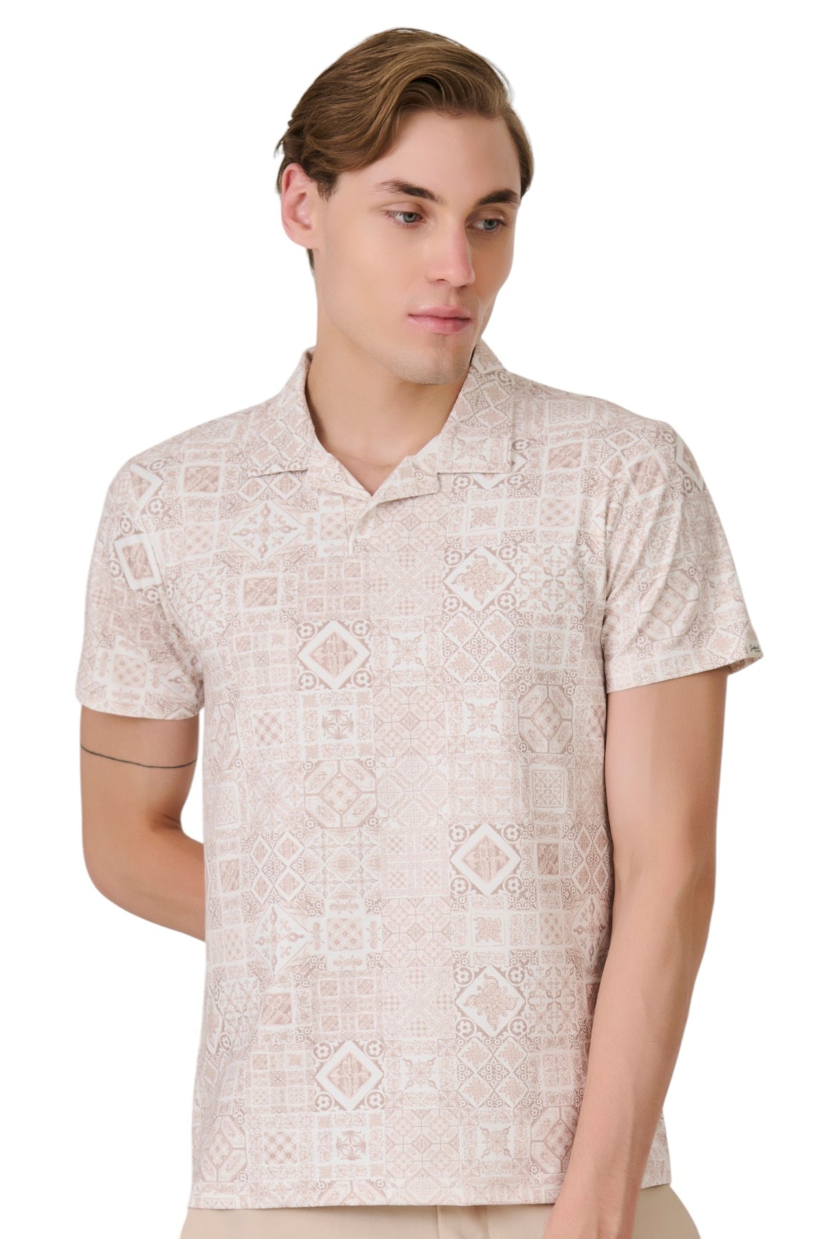 Buy Khaki Mosaic Polo T-Shirt Online Shopping view 1