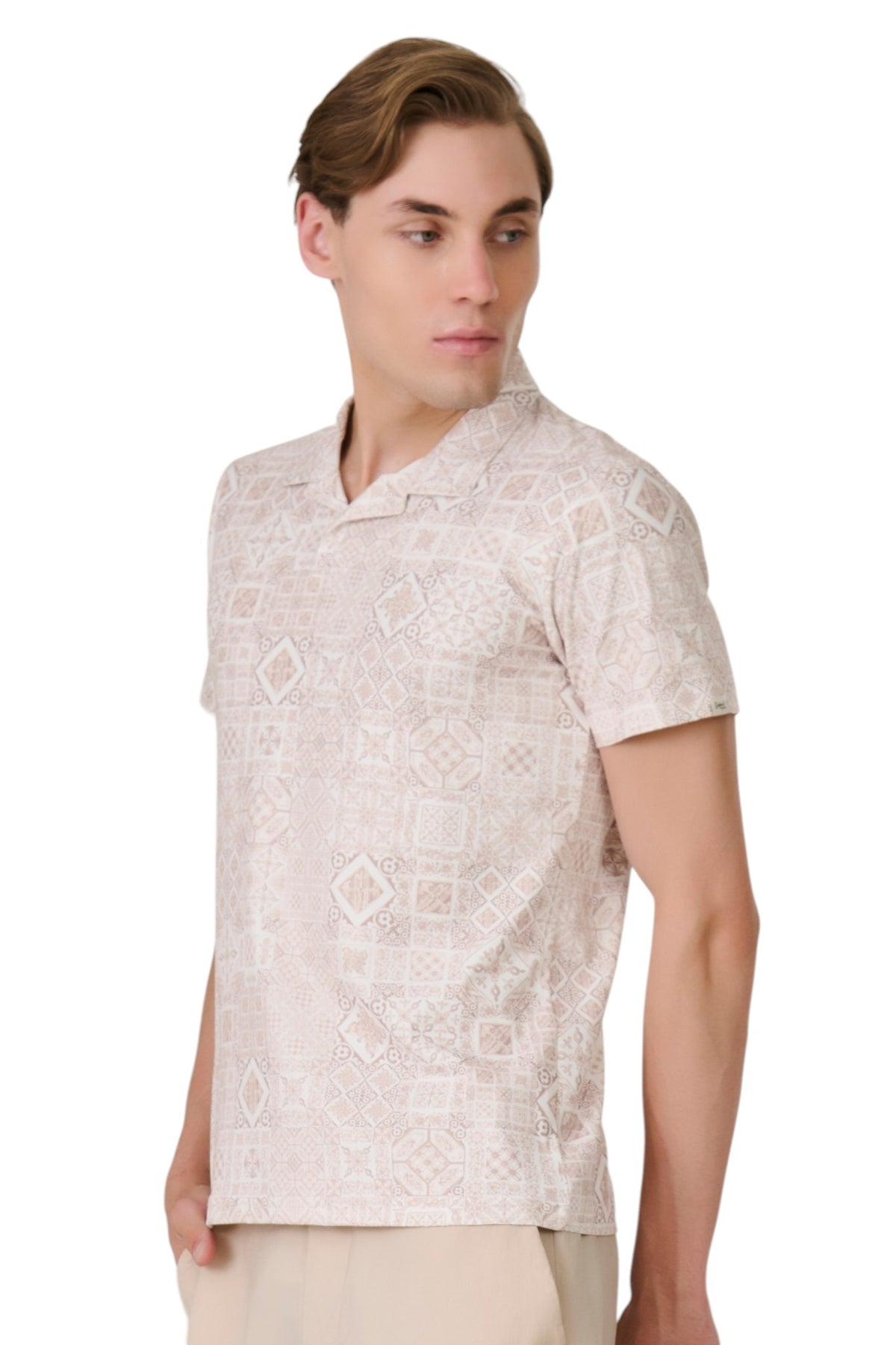 Buy Khaki Mosaic Polo T-Shirt Online Shopping view 4
