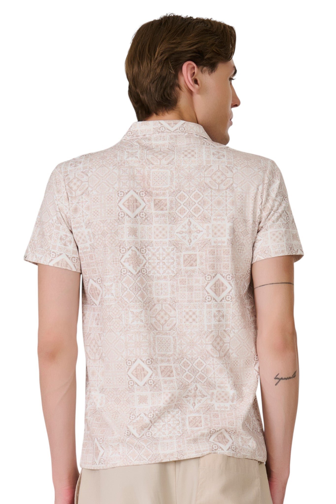 Buy Khaki Mosaic Polo T-Shirt Online Shopping view 2